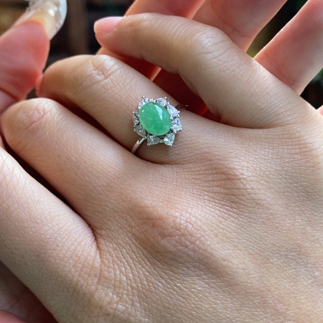 银S925镶嵌戒指翡翠翡翠戒指