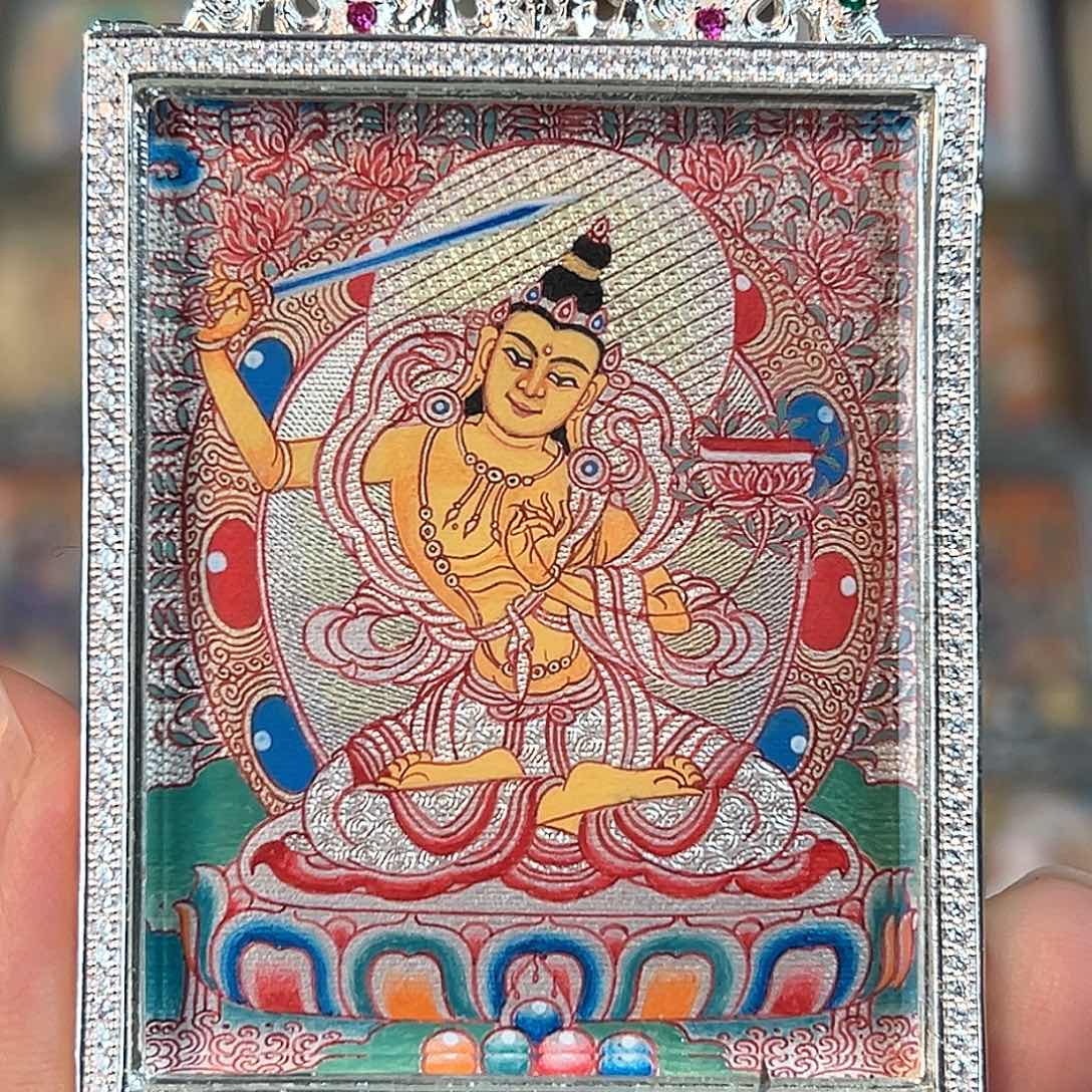 吊坠文殊菩萨纯手绘唐卡