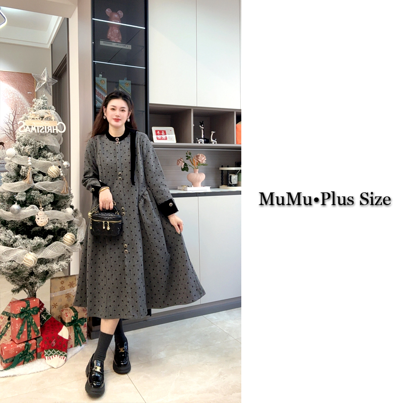 【木 木】高级感优雅波点长袖连衣裙女秋冬新款气质收腰显瘦a字长裙