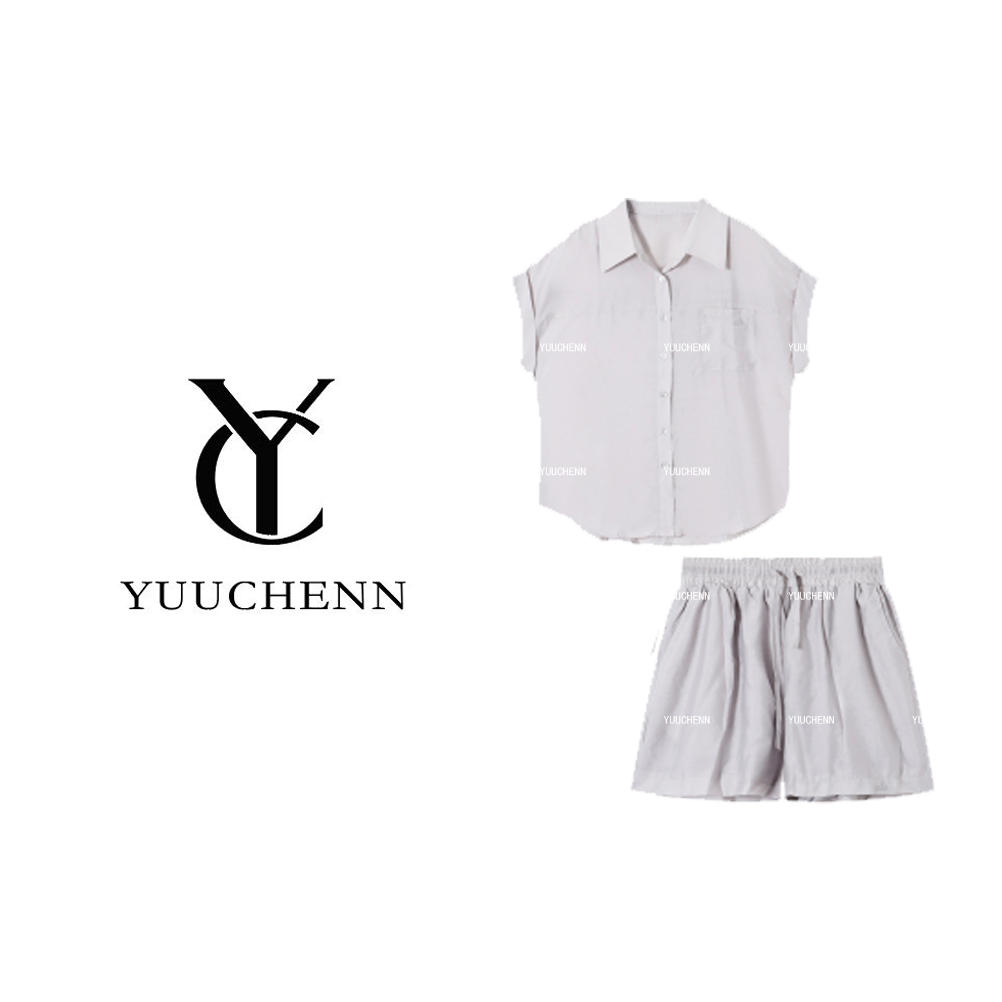 YUUCHENN“随性风”时尚简约衬衫女休闲短裤套装HRYXD341