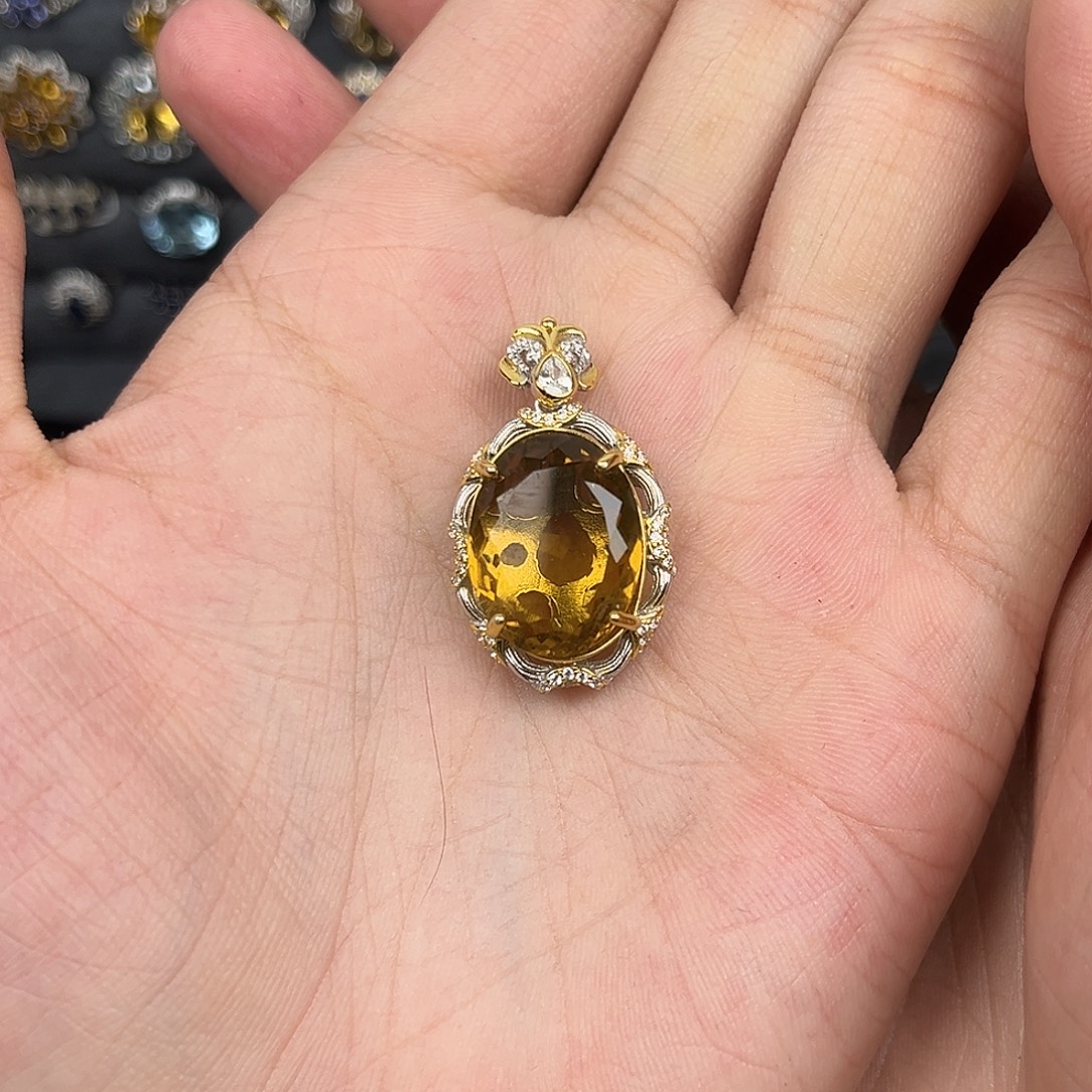 黄晶银S925镶嵌颈饰