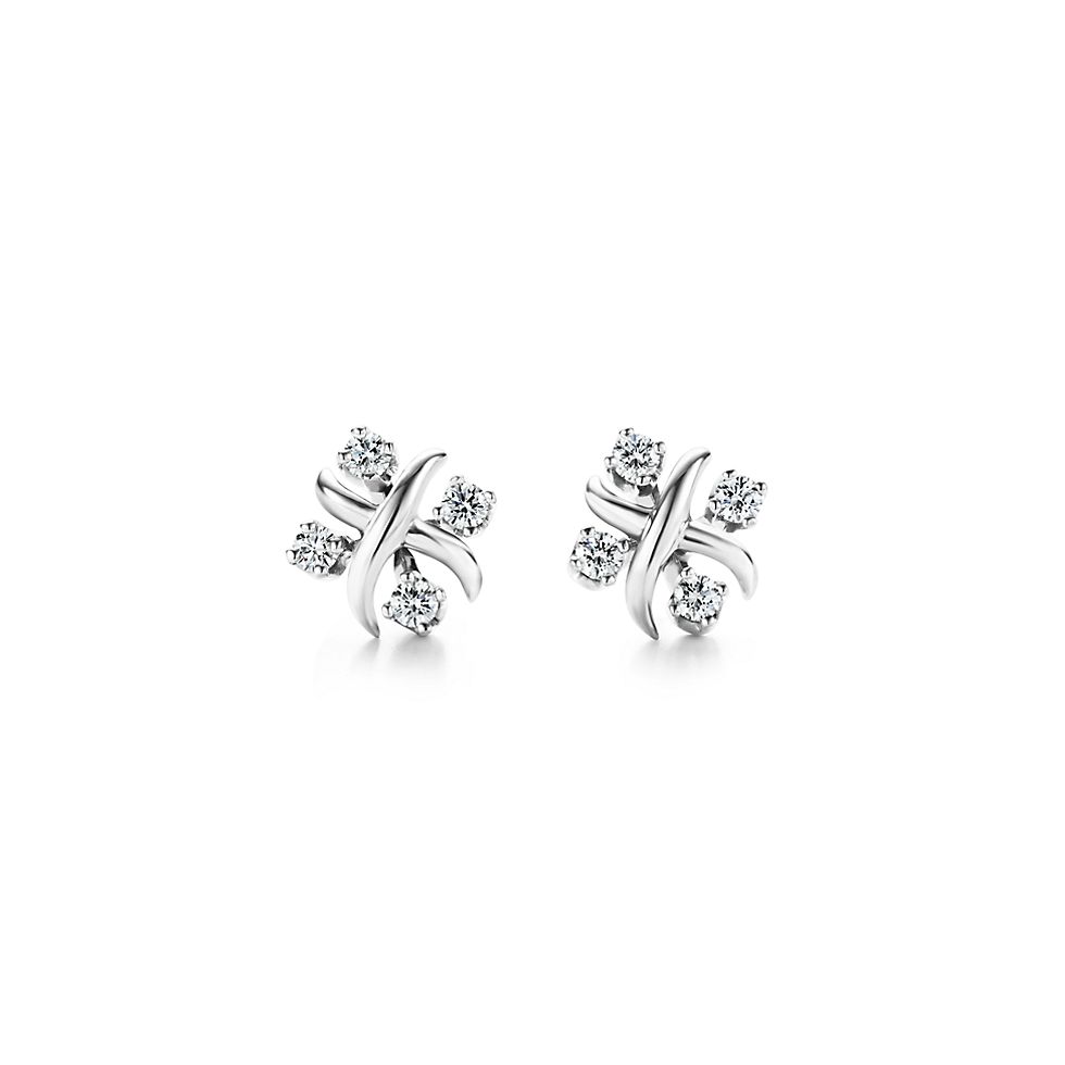 99新 Tiffany & Co./蒂芙尼 SixteenStone系白金鸟巢耳钉W48849