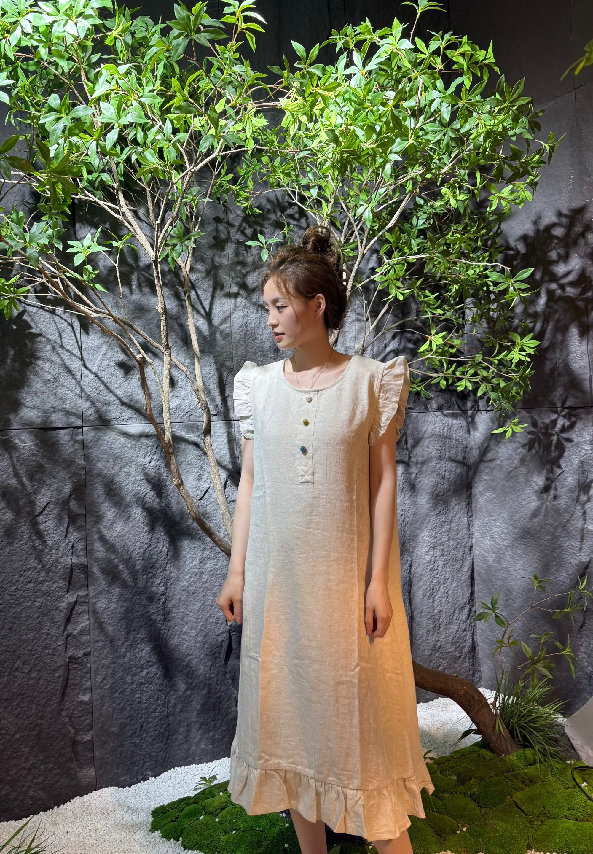 月光女神·中式自制亚麻棉麻圆领小飞袖坎肩连衣裙可外穿家居服