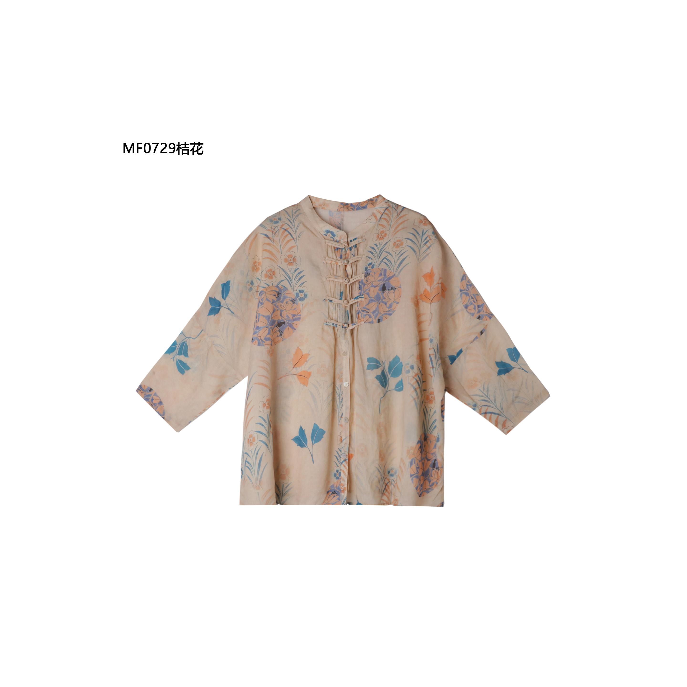【麻訪家】MF0729桔花文艺复古盘扣宽松休闲百搭开衫上衣