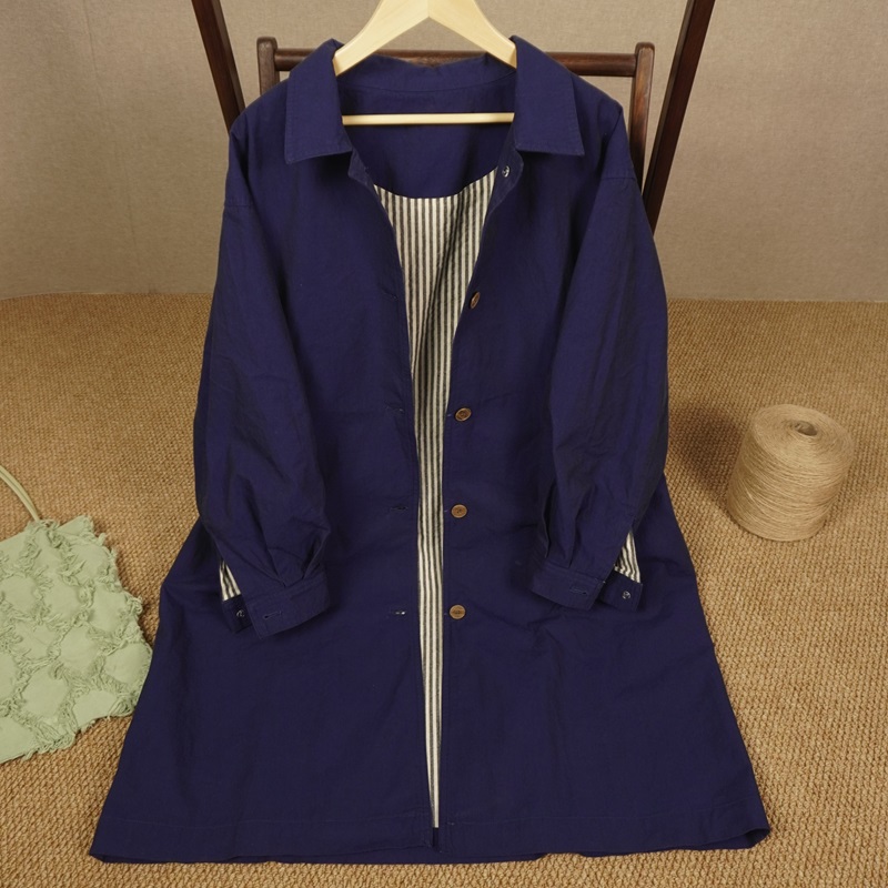 美国进口匹马棉双色高密色织休闲文艺复古中长款风衣外套