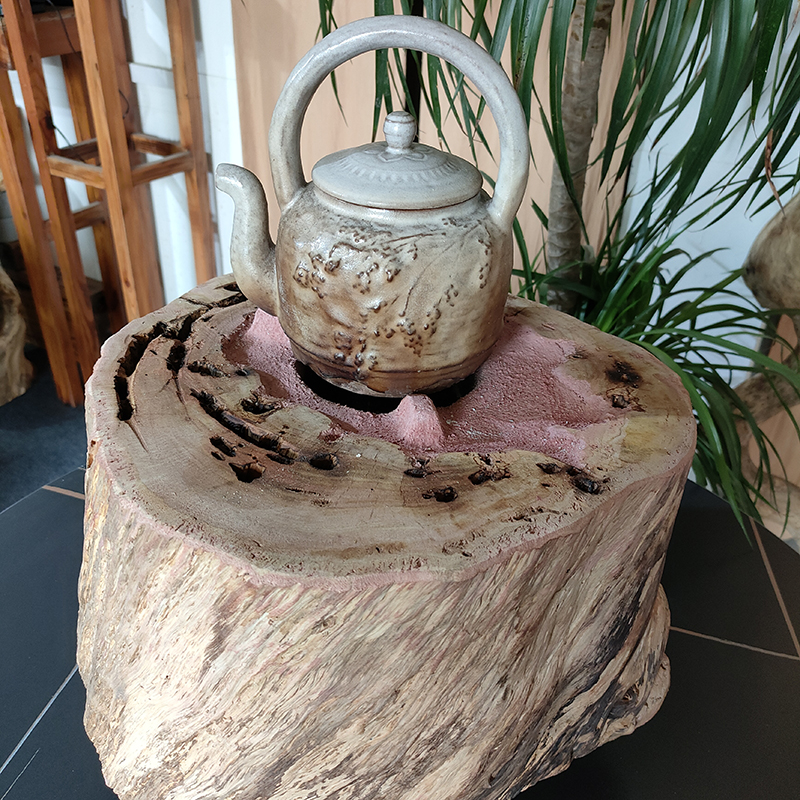 侘寂风围炉煮茶烤奶罐煮奶茶天然木桩全手工定制碳炉不支持退换货