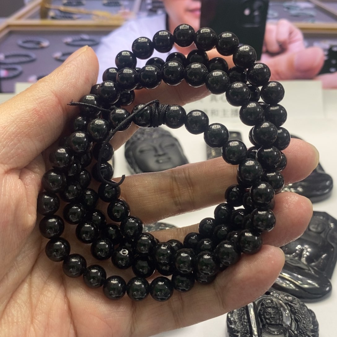 翡翠未镶嵌颈饰墨翠卡7左右项链071608