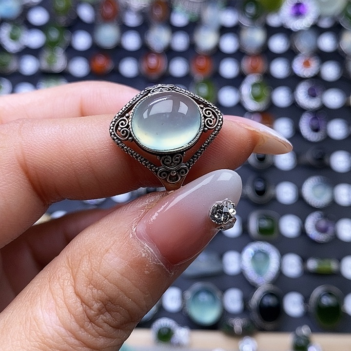 岫玉戒指银S925镶嵌戒指