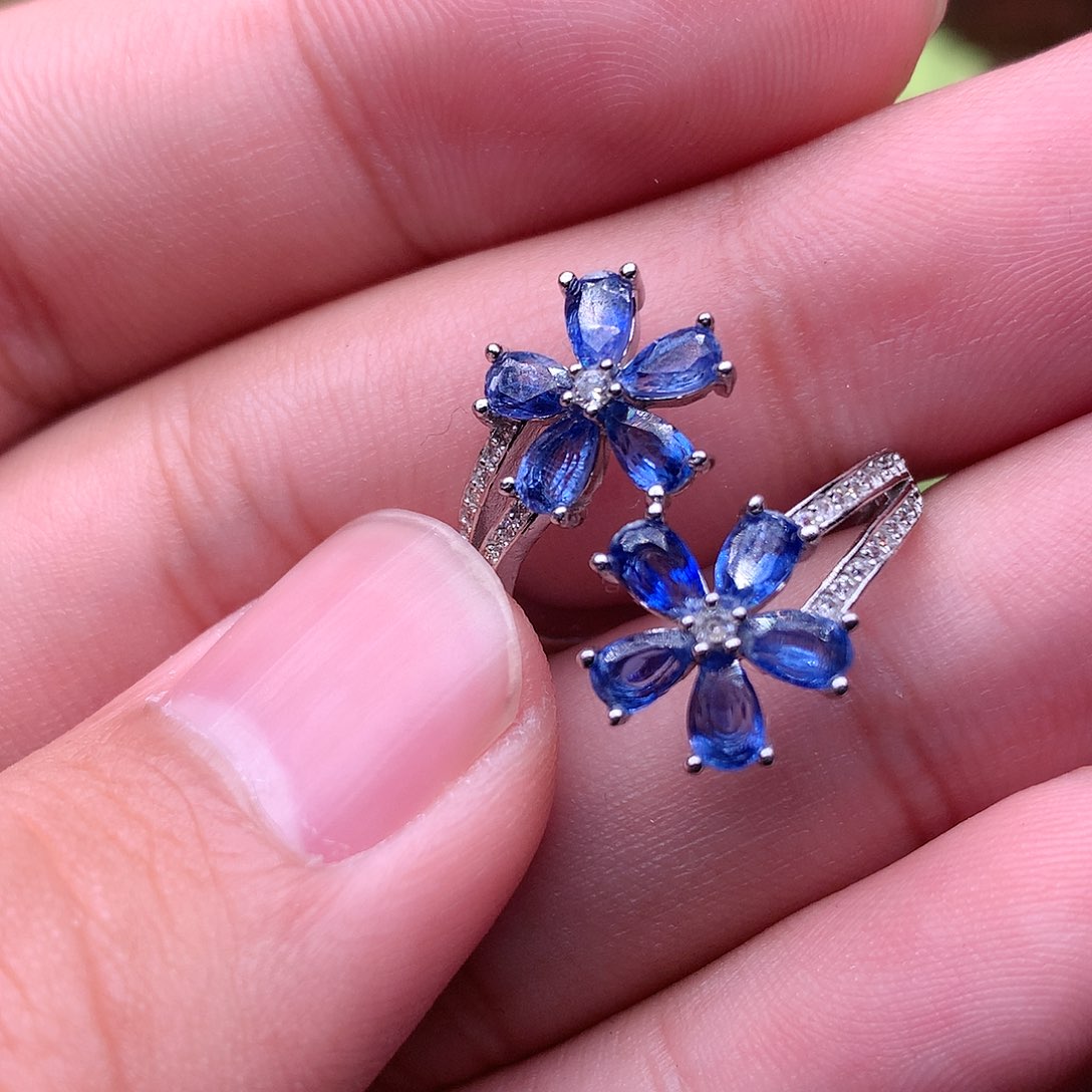 蓝晶石戒指银S925镶嵌