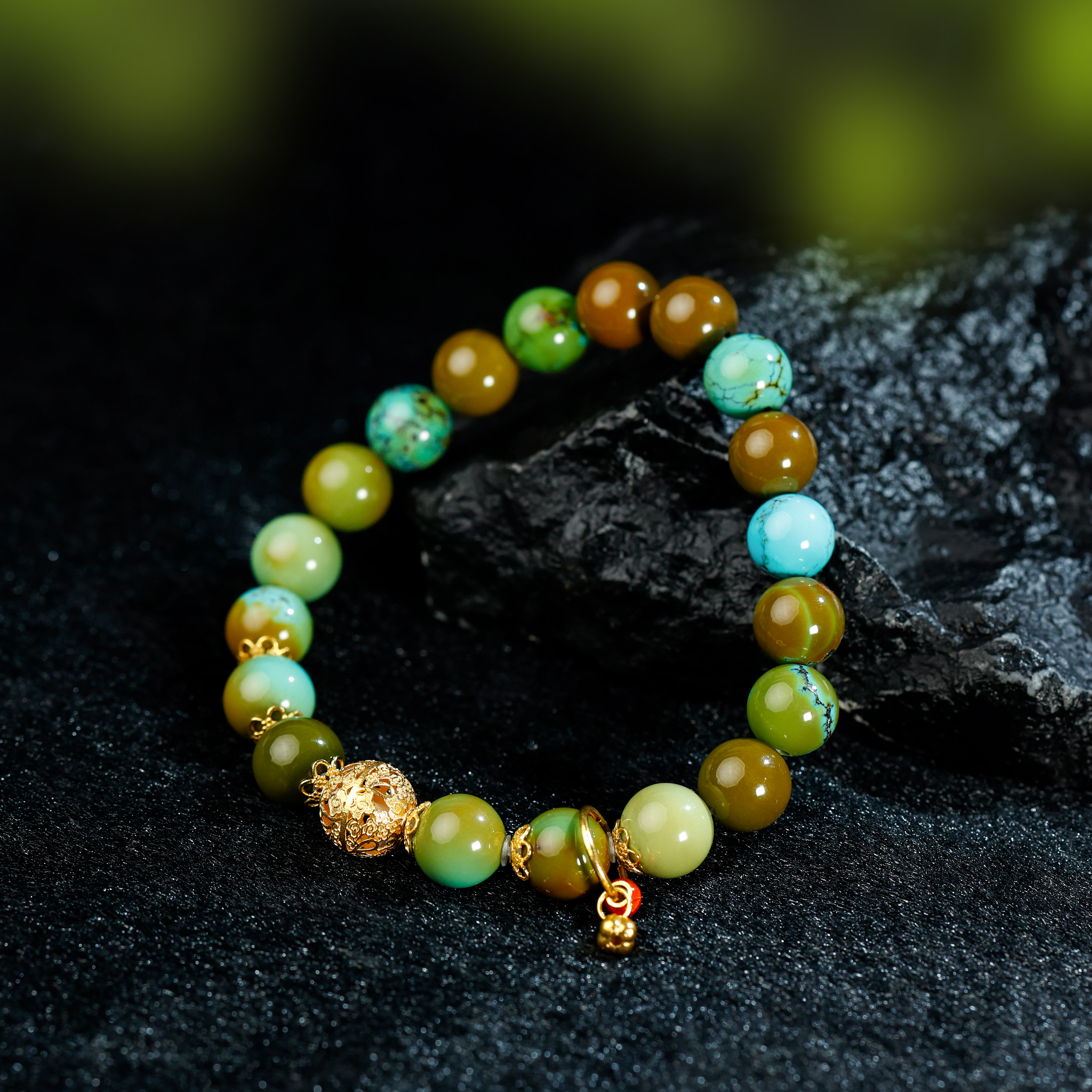 绿松石18K金糖果手串文玩手串38好物节礼物