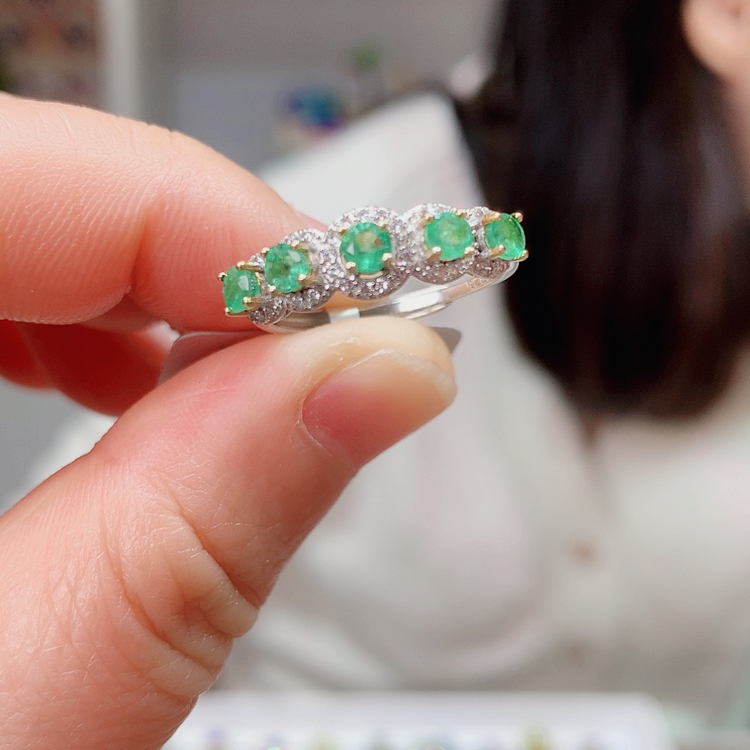 祖母绿戒指银S925镶嵌