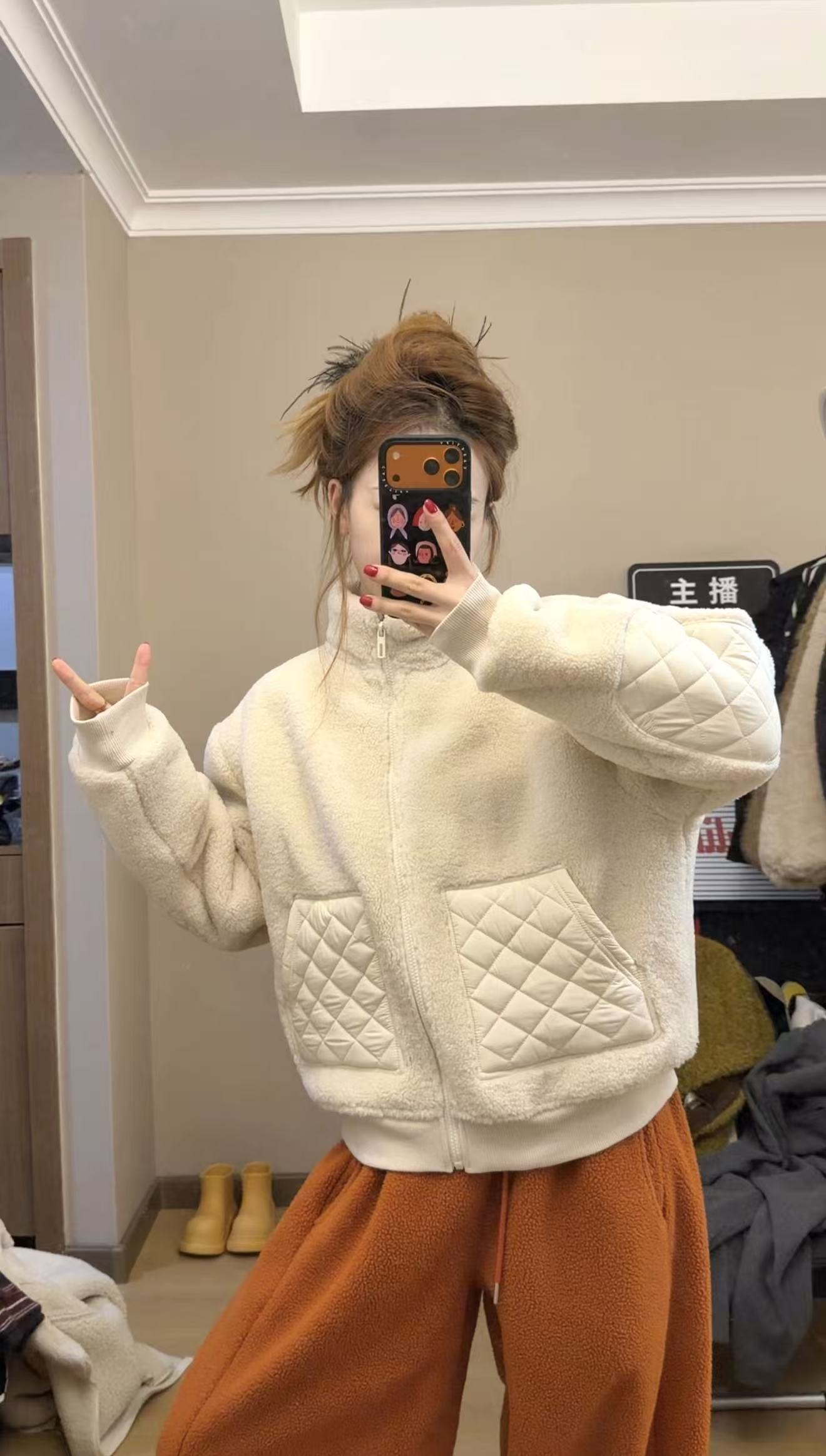 YM·“暖绒系列”韩星同款糕糕毛加绒加厚立领百搭显高保暖休闲外套