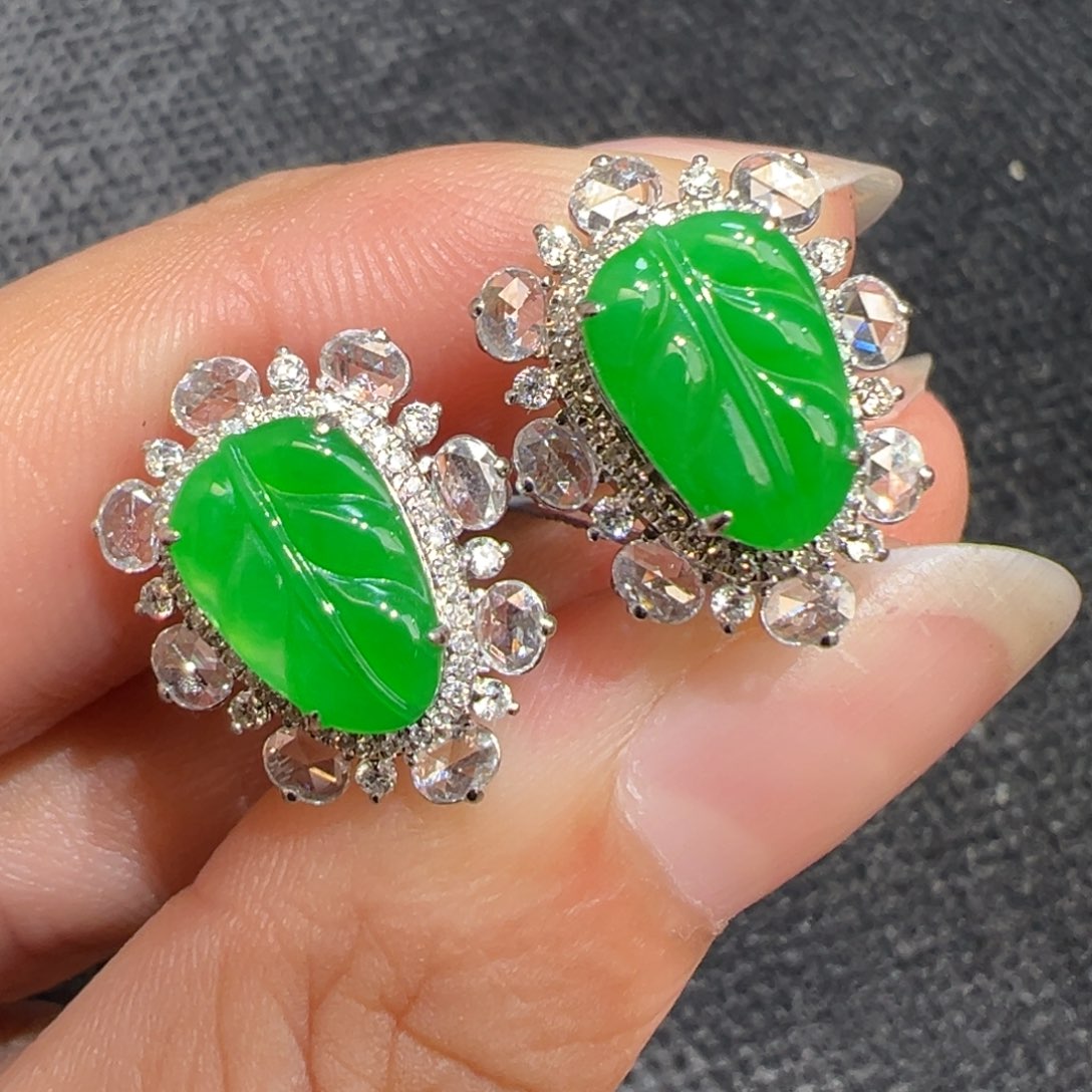 翡翠耳饰18K金镶嵌收货48小时鉴赏期