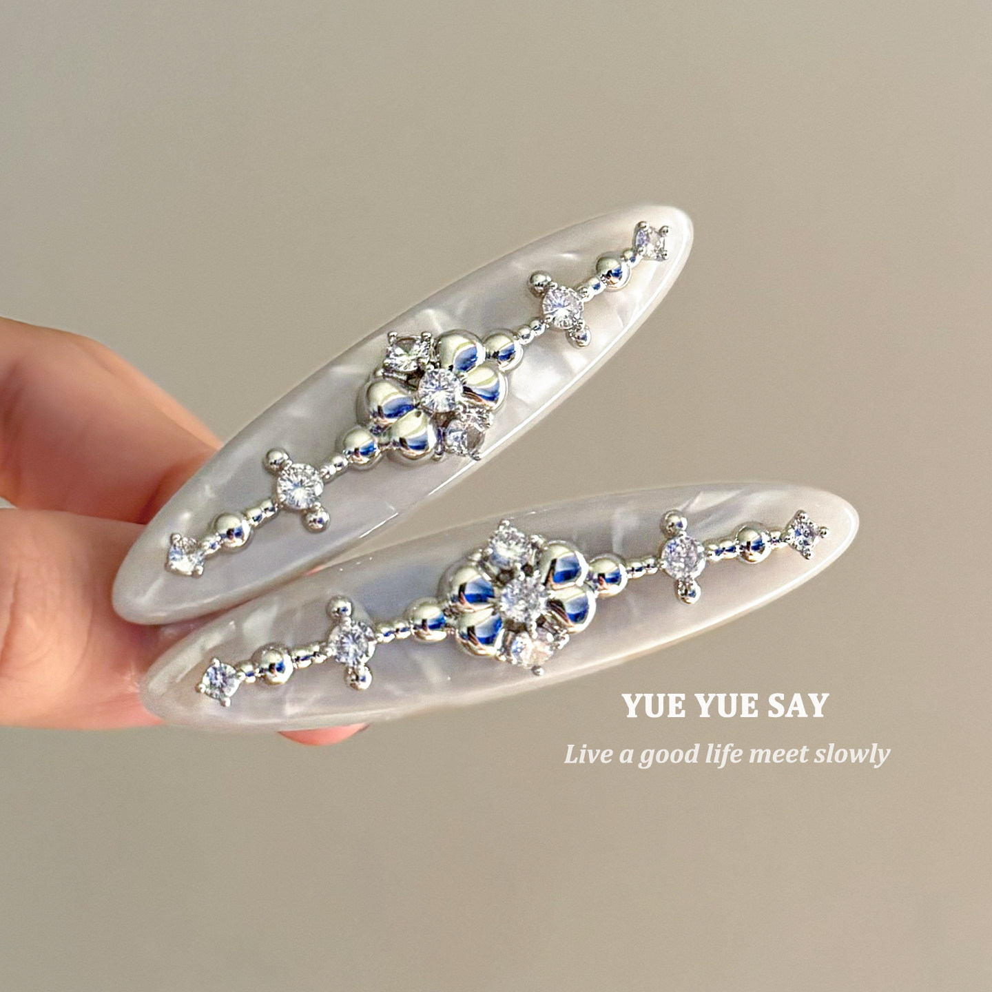 月光墨石 高级感轻奢醋酸椭圆闪钻发夹子 法式小众刘海边夹鸭嘴夹