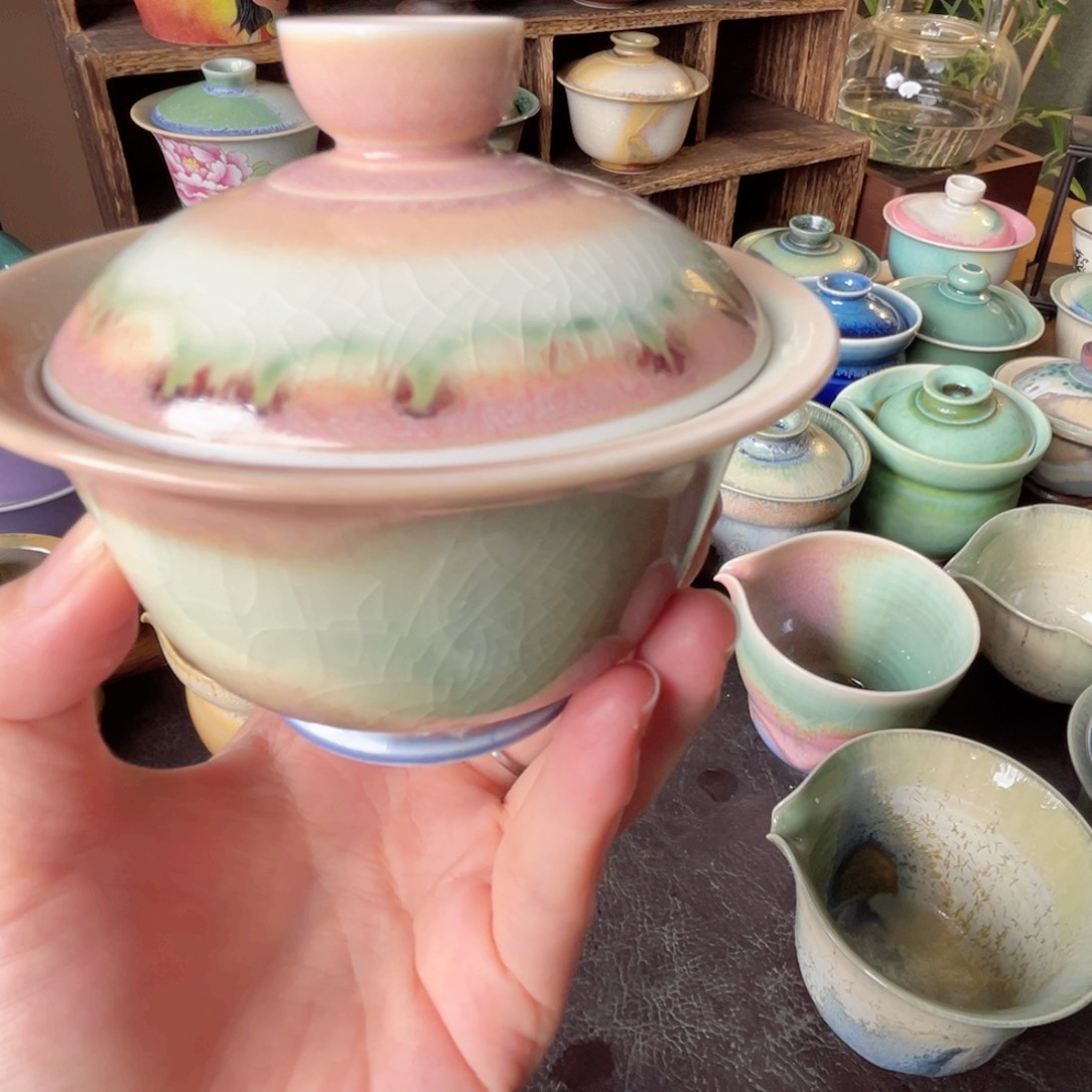 瓷片纯手工柴烧茶器手工制作