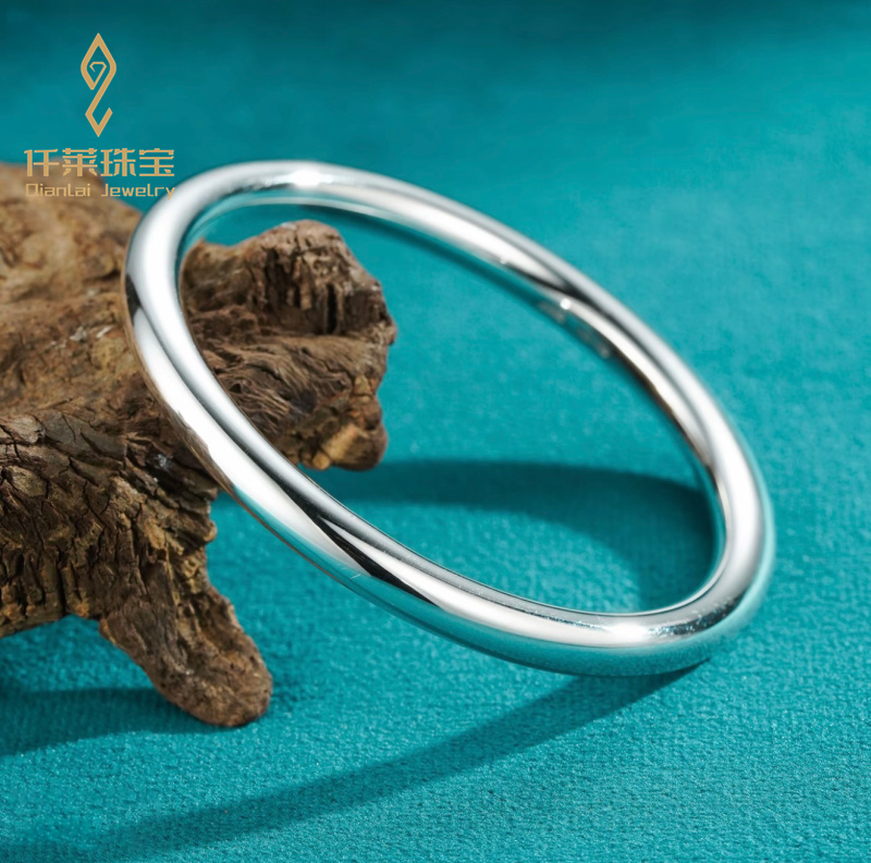 足银手镯 999手工银亮面手镯圆满经典款实心闭口手镯