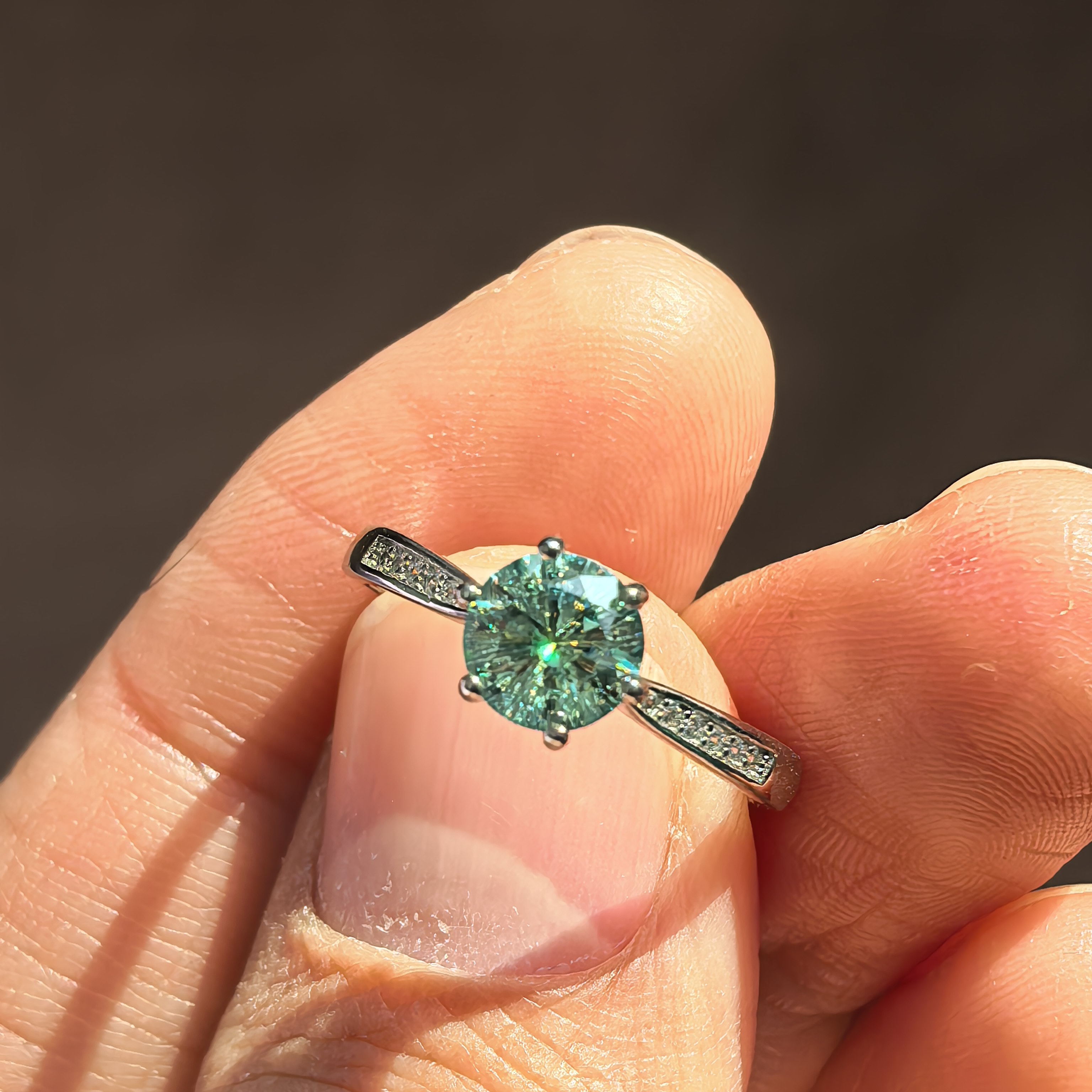 925银戒指 莫桑钻女925银戒蓝绿色好看百搭时尚送女朋友礼物