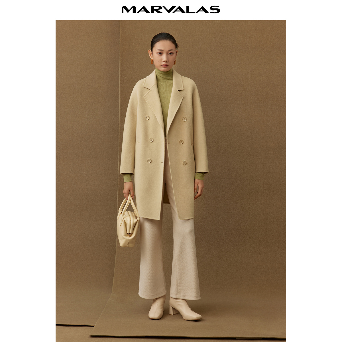 【力力淘】大衣秋冬纯色双排扣羊毛精纺外套M426302642