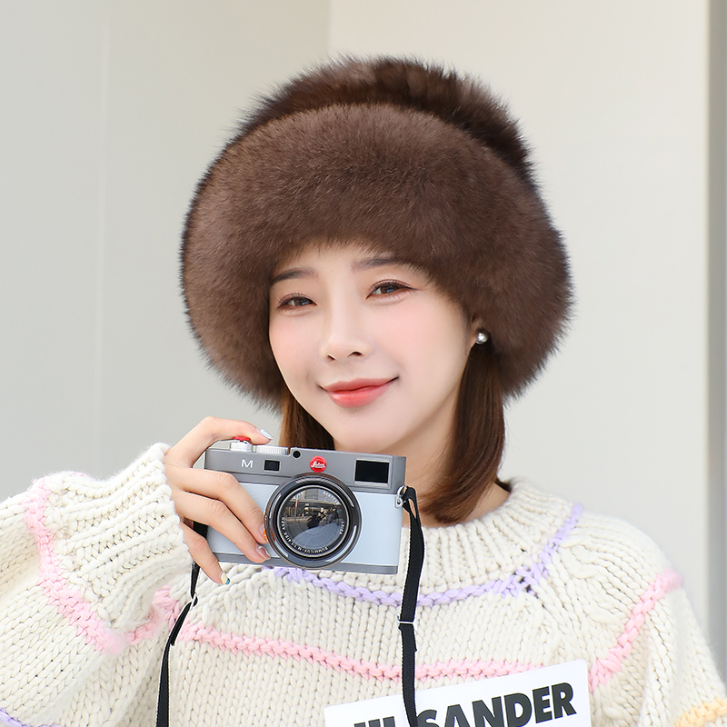 简约貂毛编织皮草帽子公主帽冬天护耳女帽 狐狸真毛貂毛帽子冬