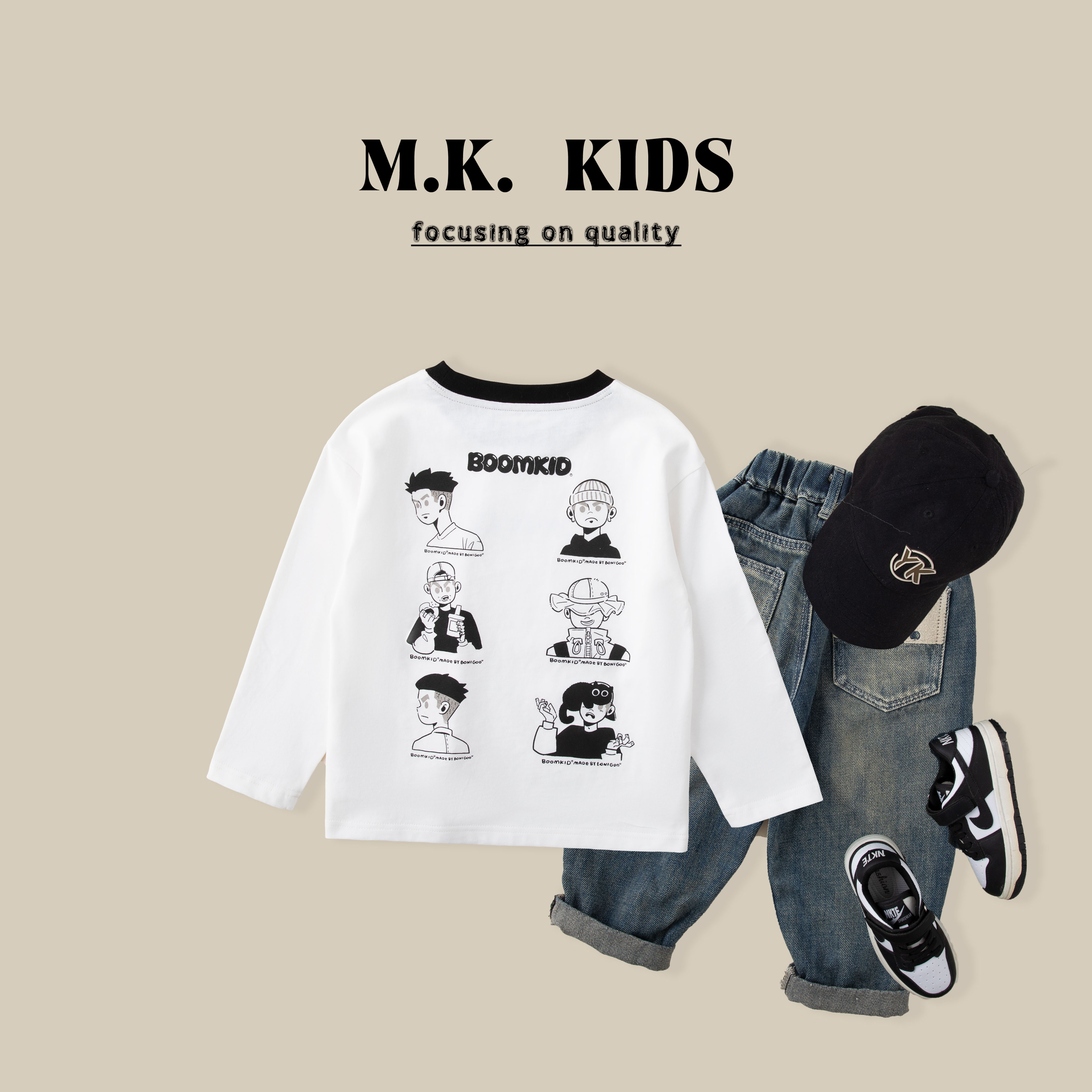 儿童长袖T恤2025新款男童秋季潮流纯棉打底上衣QA9292华子童装