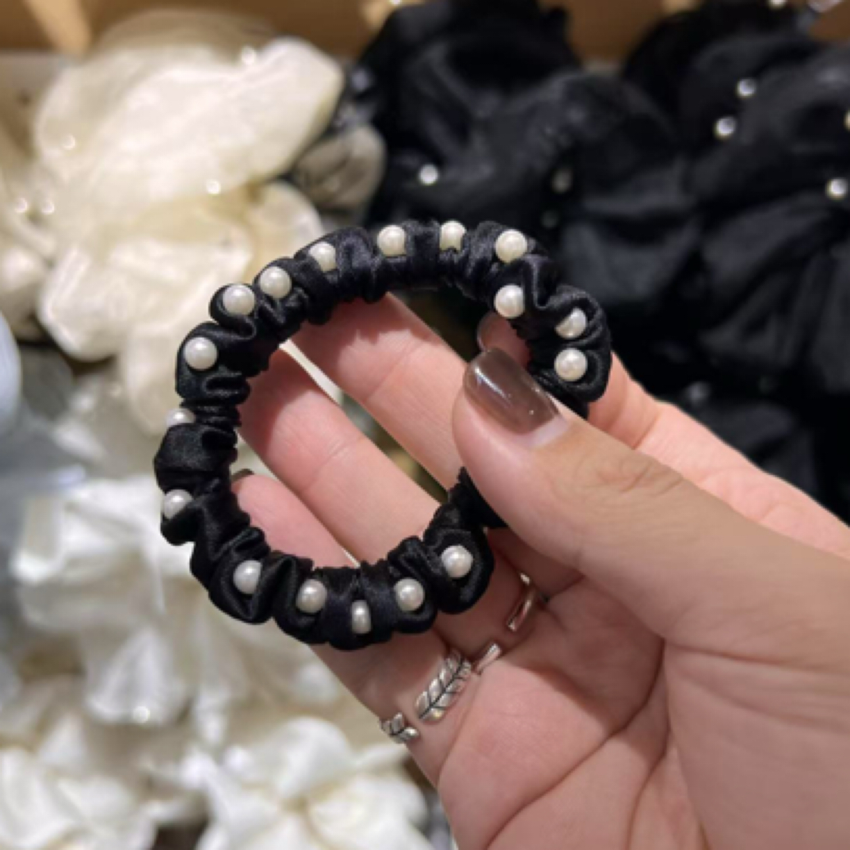 甜蜜粥|『黑色珠珠素圈5根』百搭复古头绳重工时尚发绳弹力皮筋发圈