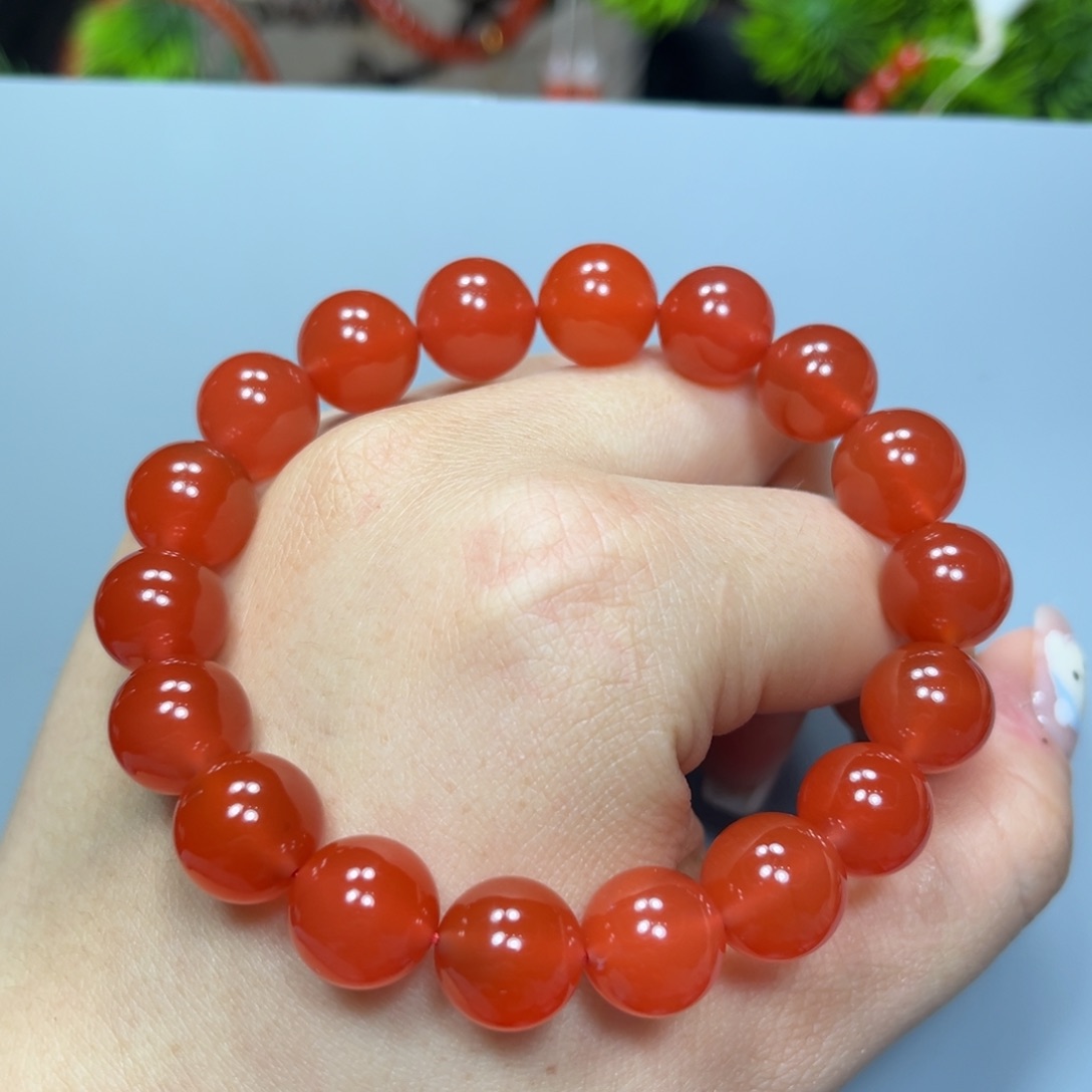 南红玛瑙冰红圆珠单圈11mm未镶嵌