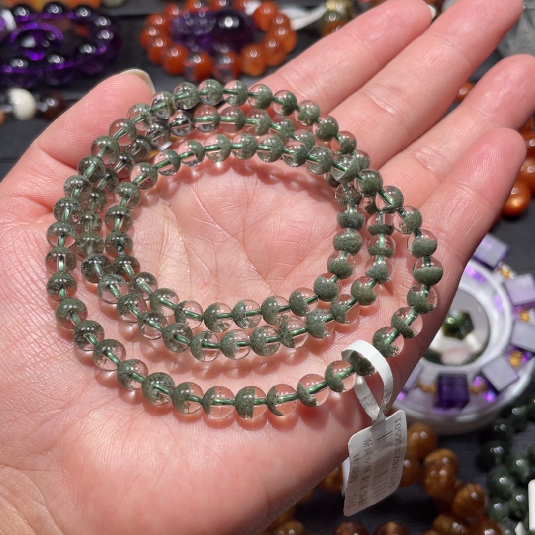 水晶手链未镶嵌绿幽灵聚宝盆多圈6mm左右