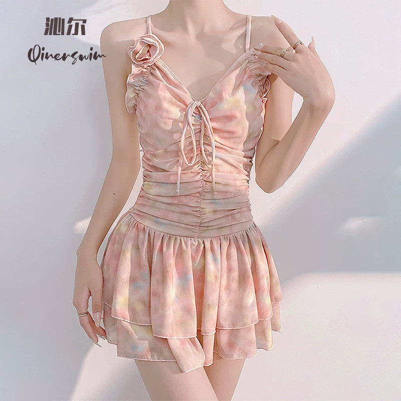 新款泳衣女连体裙式仙女范少女感遮肚显瘦性感款韩式风泡温泉泳装