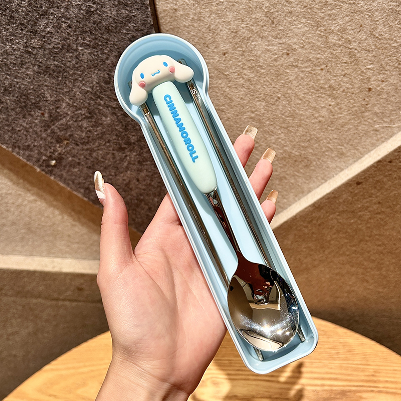 三丽鸥304不锈钢勺子筷子便携餐具套装三件套