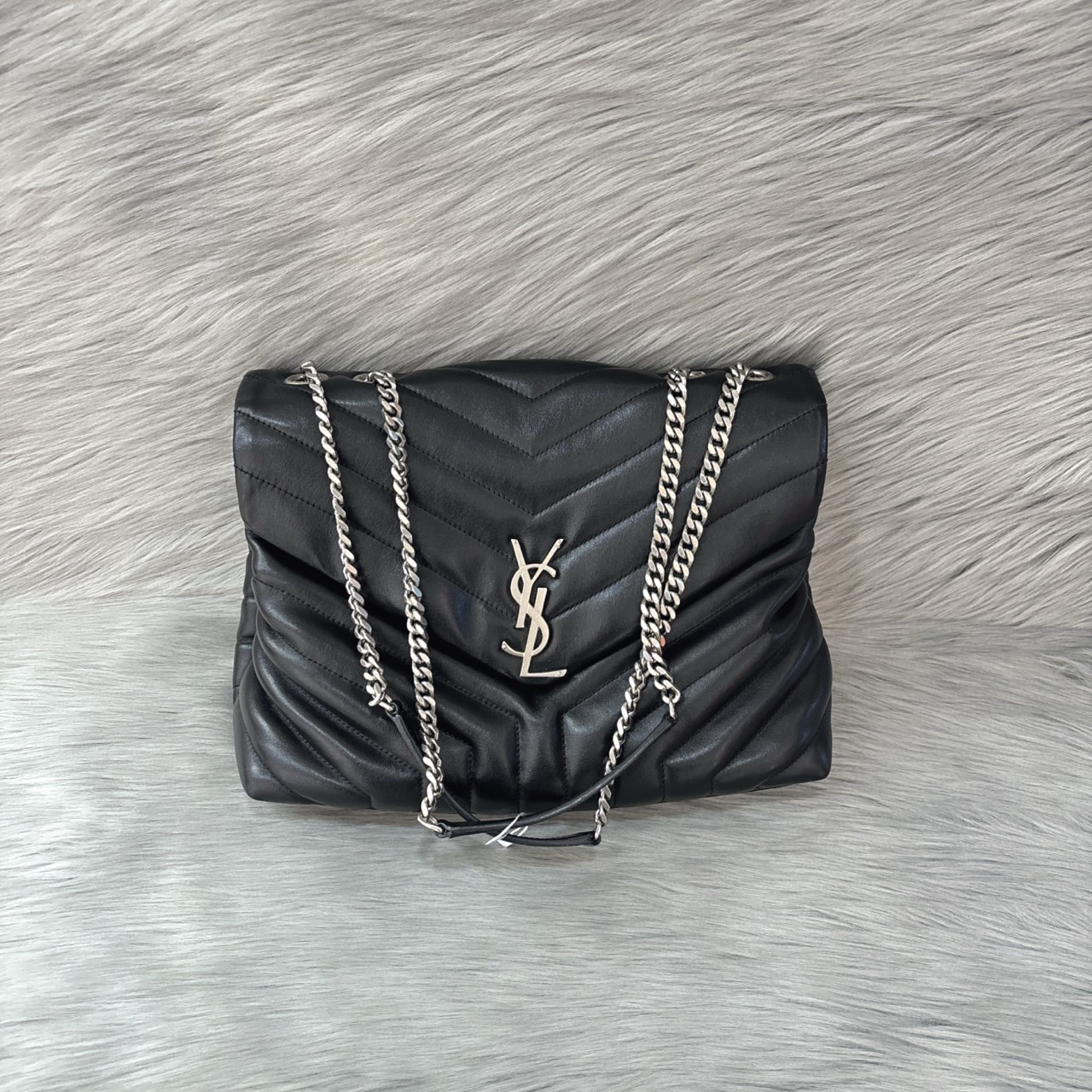 95新 YSL/圣罗兰 98新Ysl圣罗兰黑色loulou中号云朵包链条包