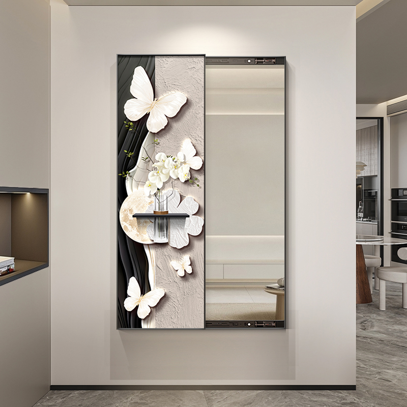 简约镜子玄关隐藏式推拉穿衣镜高端全身镜现代装饰画暗藏式试衣镜