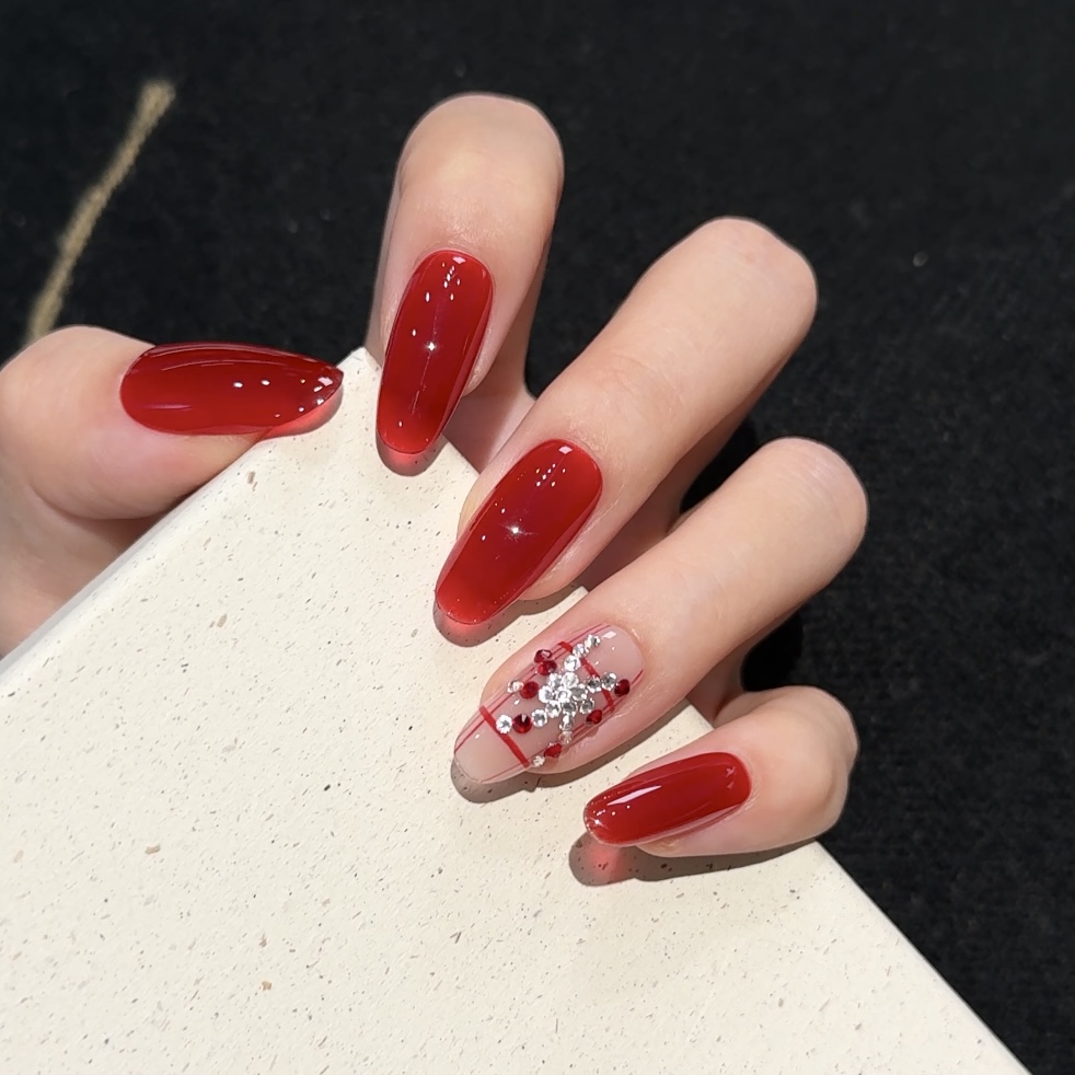 【绯色星芒】-高级新年红—全手建构  —妈生感显白美甲