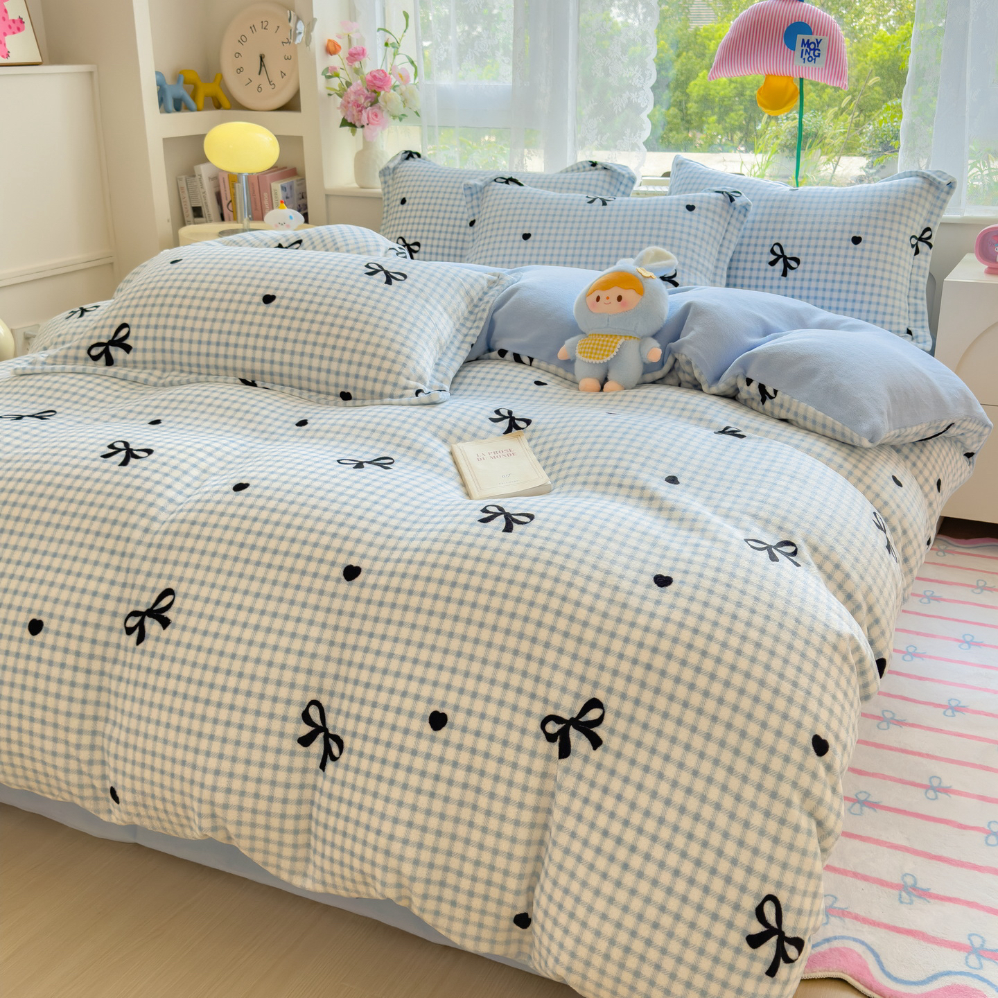 冬季卡通牛奶绒四件套被套床单床笠宿舍学生款可爱加厚