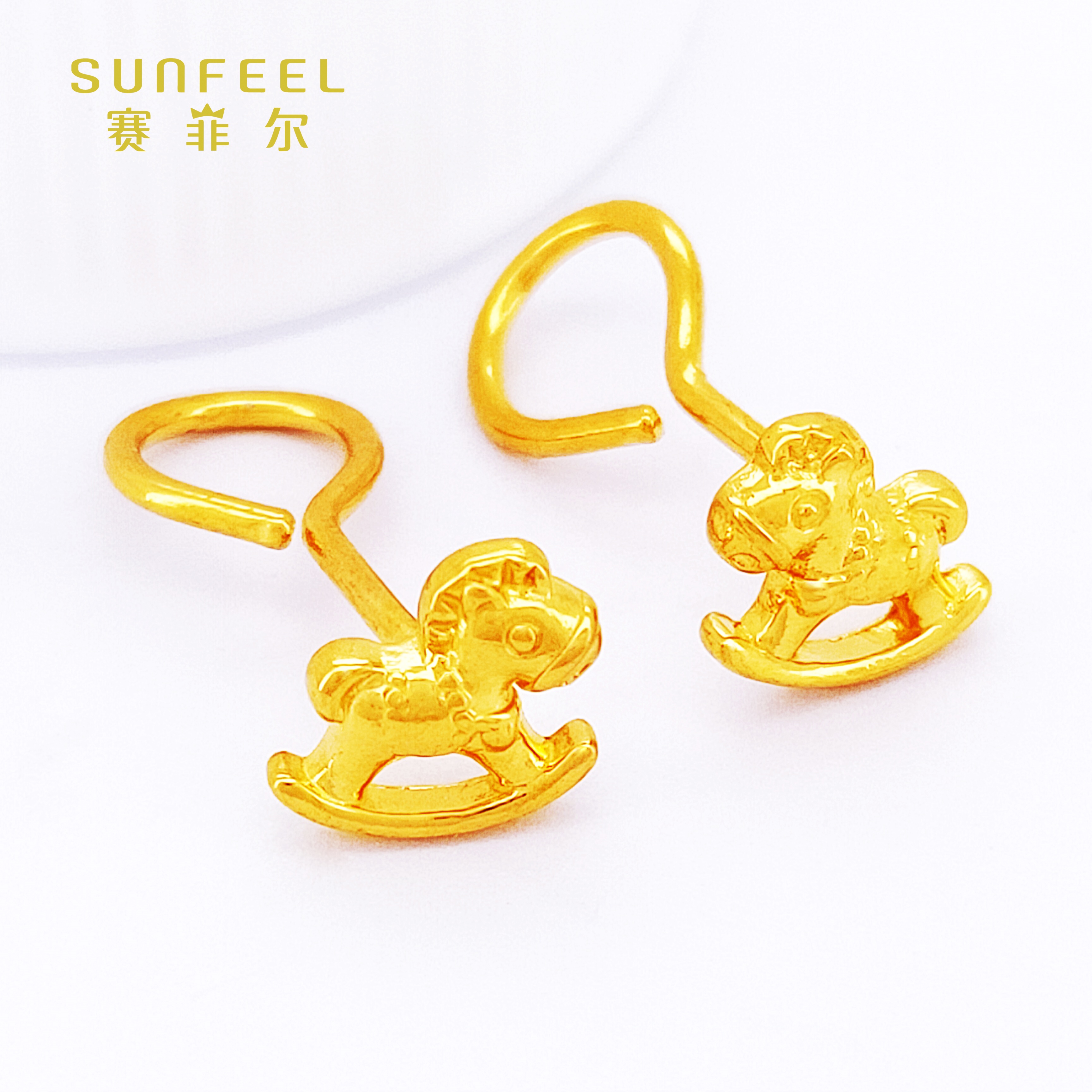 SUNFEEL/赛菲尔足金999黄金马上有钱耳钉时尚气质百搭简约原料金