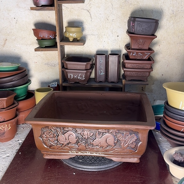 紫砂花盆，手工制作