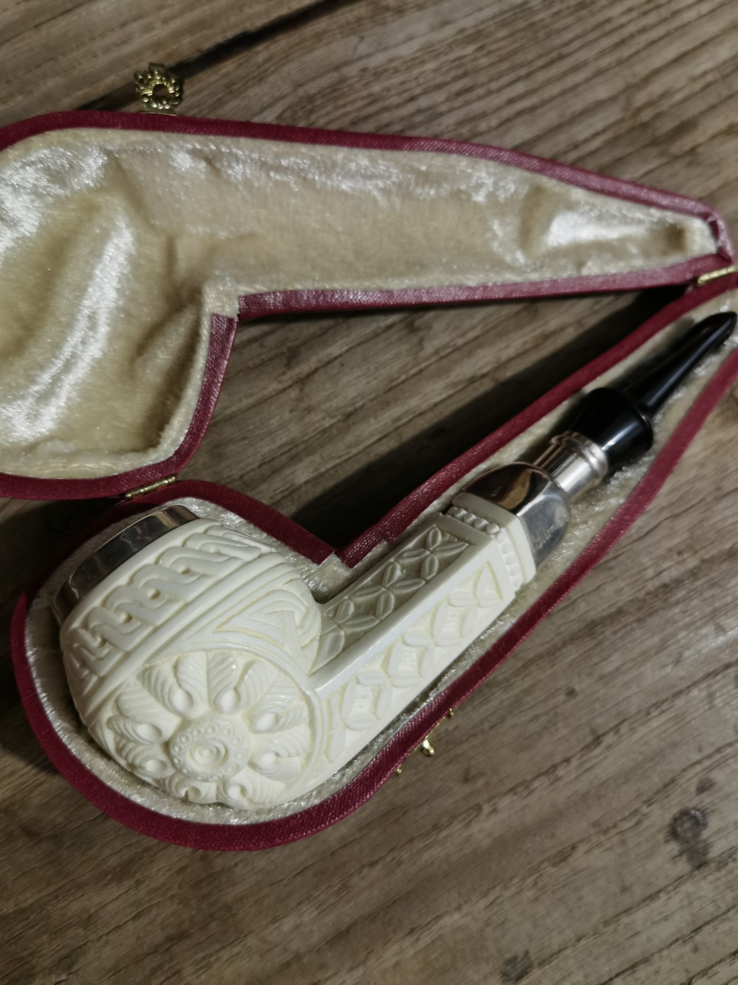 新款925银圈特级料花篮海泡石烟斗经典手工雕刻男士适用