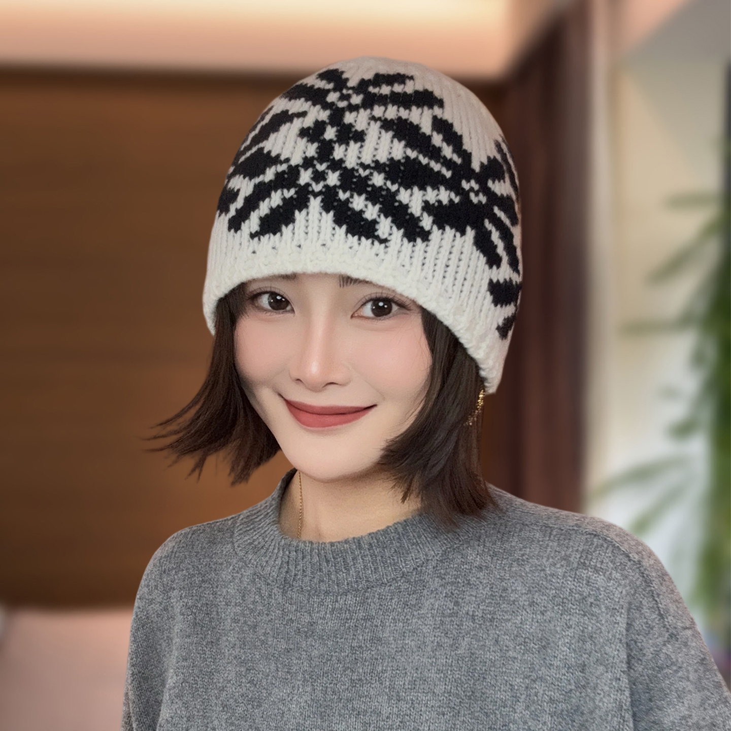 韩版休闲加厚毛线帽子女秋冬纯色保暖堆堆帽护耳显脸小包头帽