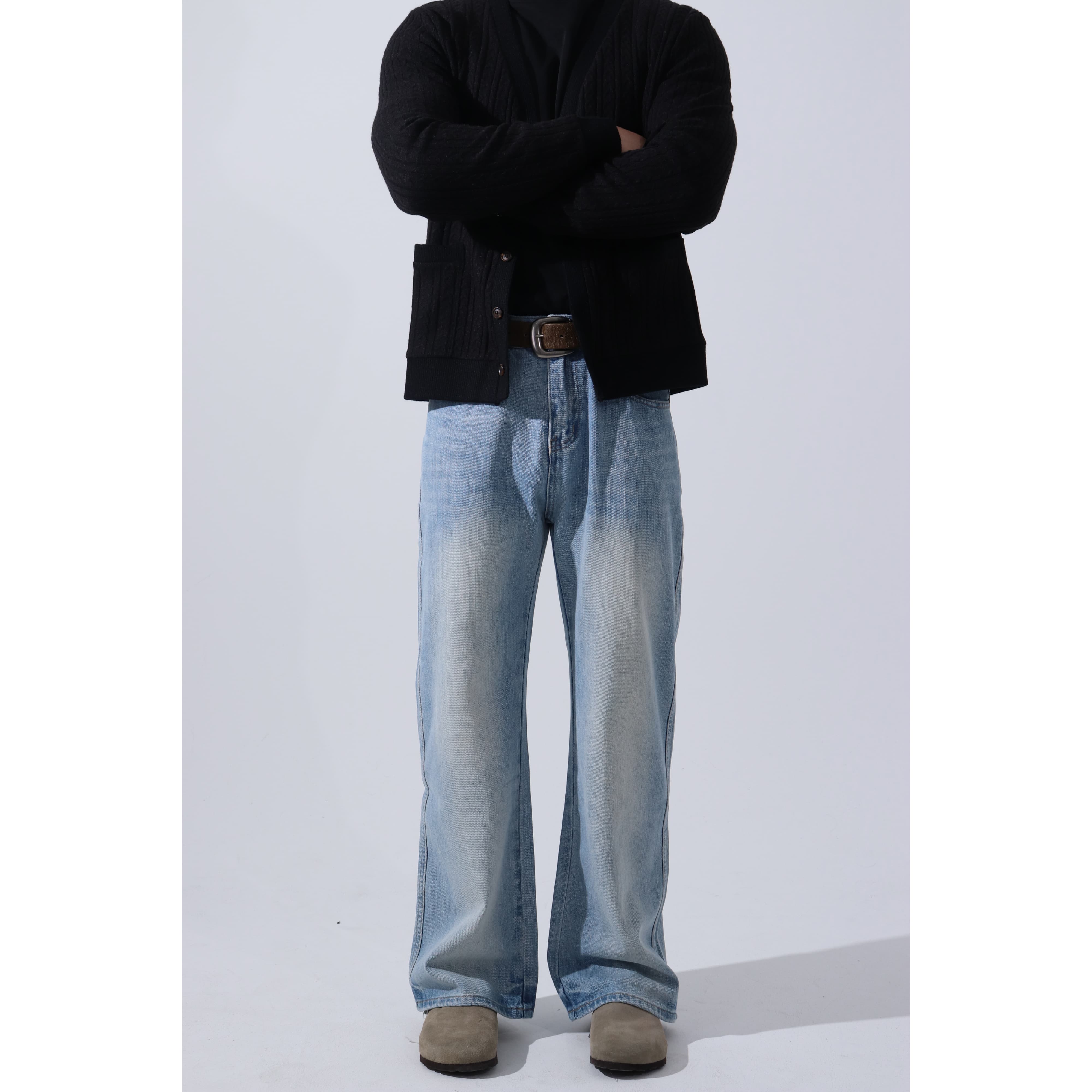 有裤逸选【2021m优化版型】竹节纹水洗猫须美式蓝牛仔裤