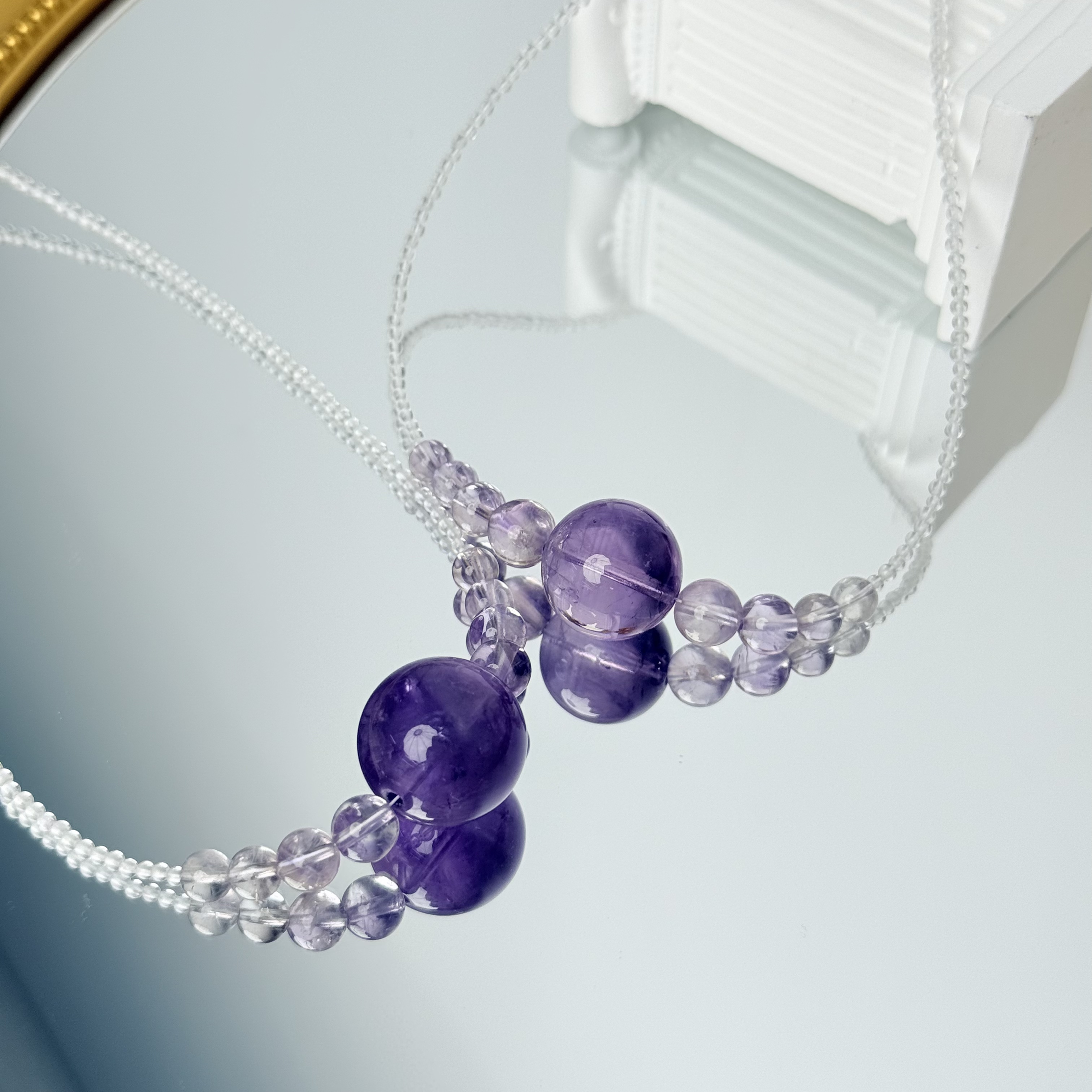 【2001 紫珠珠】紫水晶白水晶项链2-17mm面小仙多样性发其一