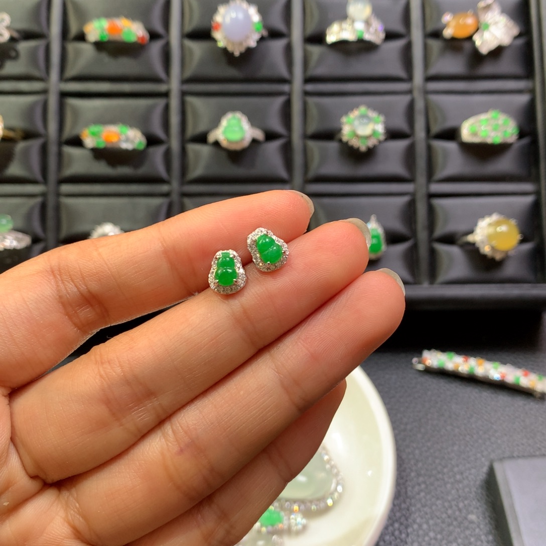 翡翠银S925镶嵌耳饰