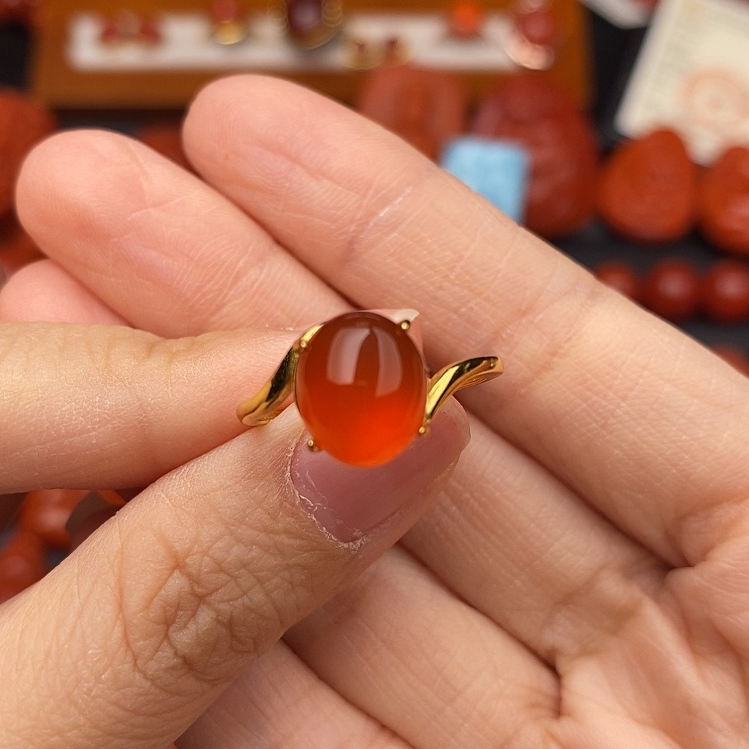 南红玛瑙云南保山冰红戒指银S925镶嵌