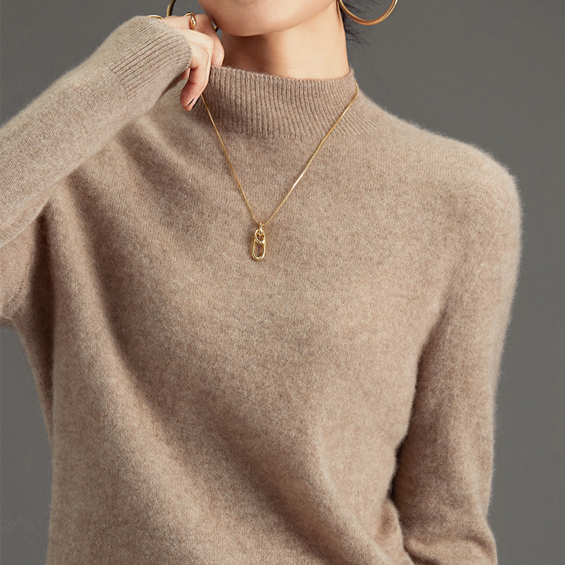 【100%山羊绒200g】半高+圆领+堆领一线成衣纯色打底XWY