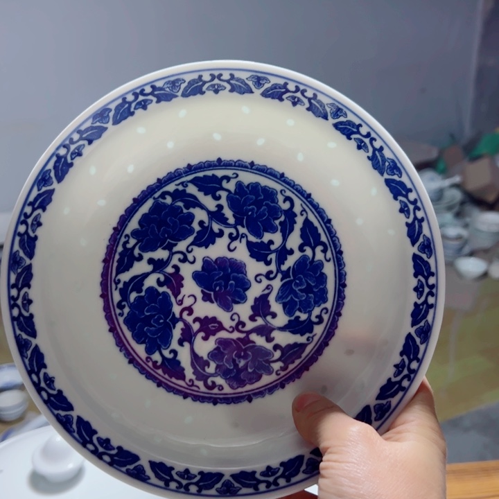 碗青花玲珑8寸牡丹盘子