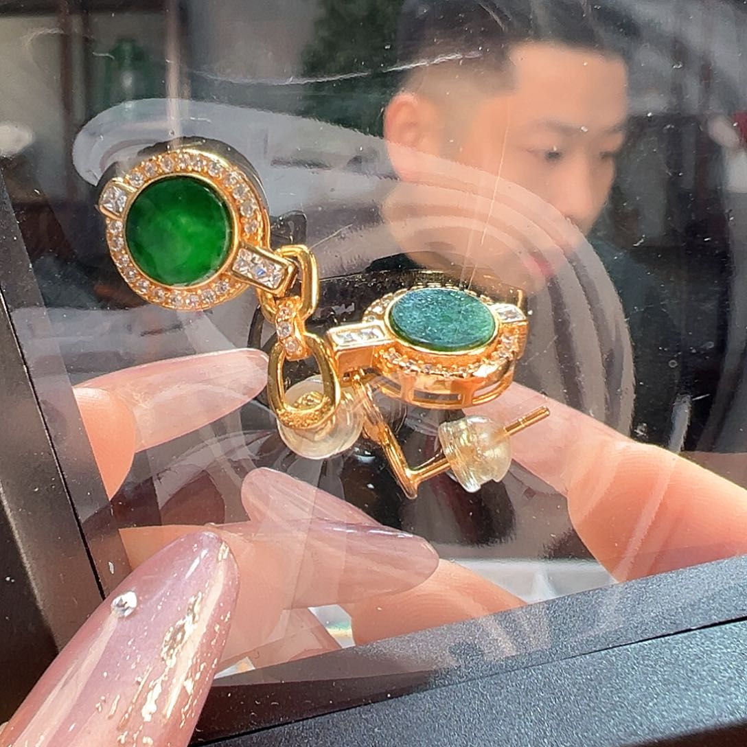 翡翠耳饰银S925镶嵌耳环2