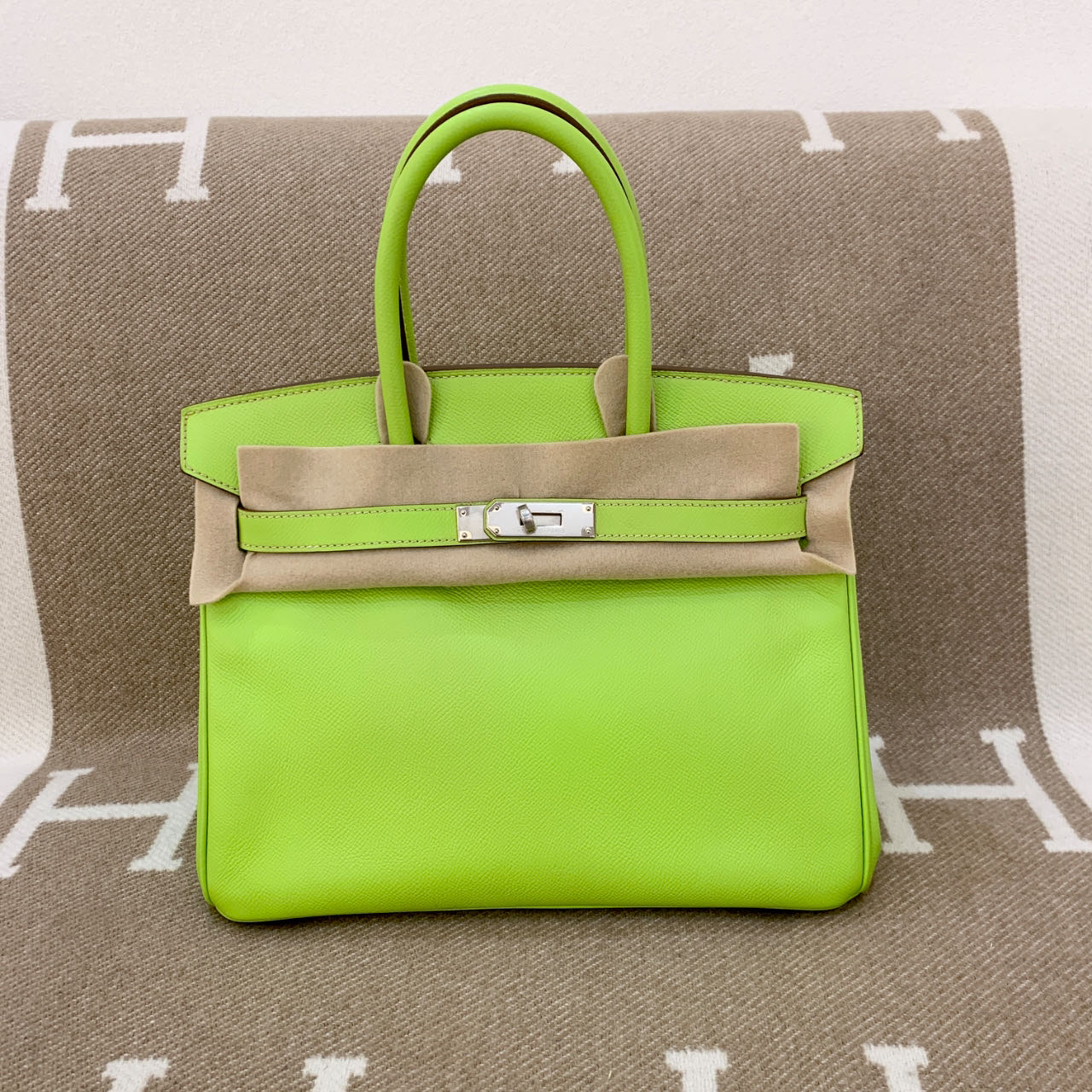 99新 Hermes/爱马仕 birkin 30 框O e皮 奇异果绿 xx0515a0 