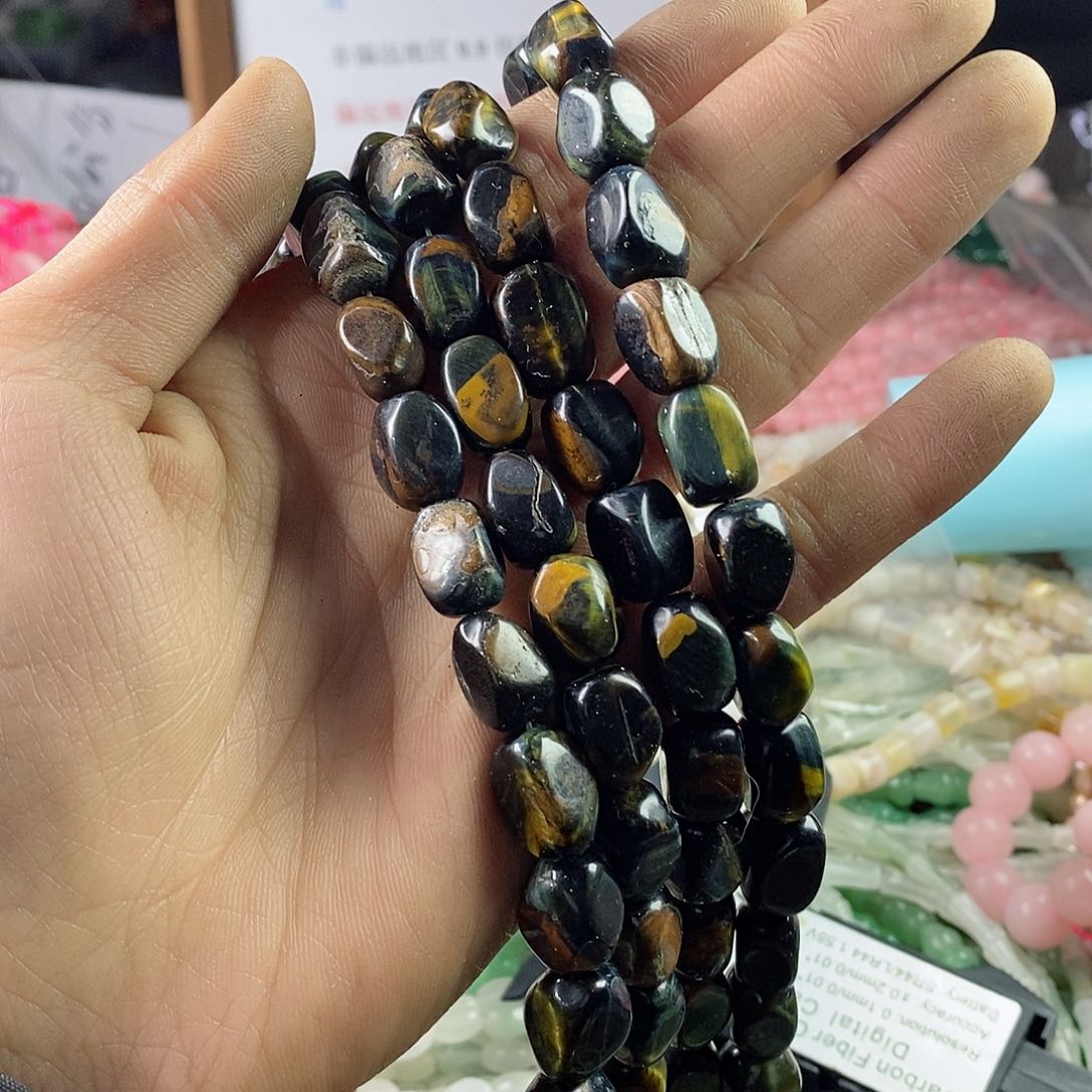 玛瑙/玉髓珠宝半成品合金一条天然9×13左右彩虎切角桶珠