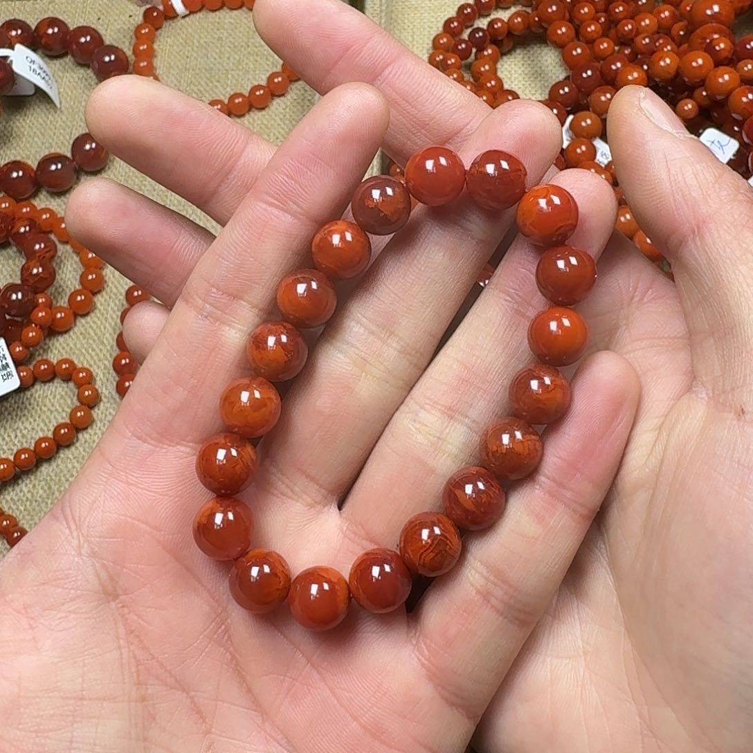 南红玛瑙手链未镶嵌小*原矿南红手串10mm妖火炎