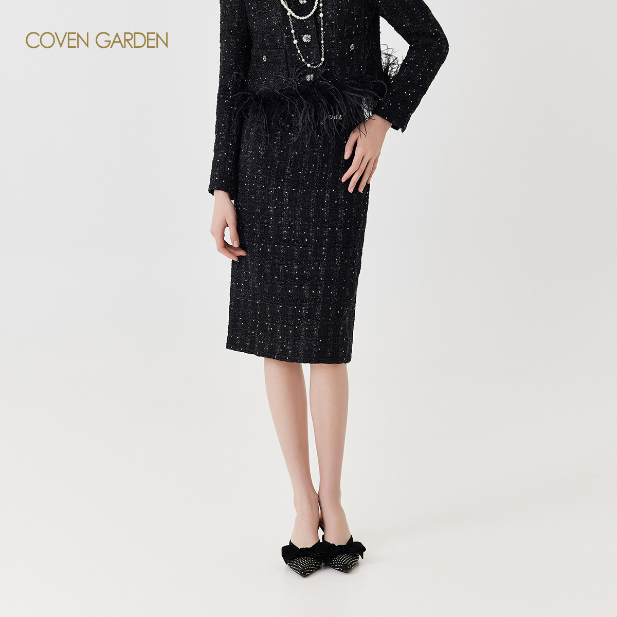 【陈大可专属】哥文花园黑色小香风编织半身裙CLA1073300