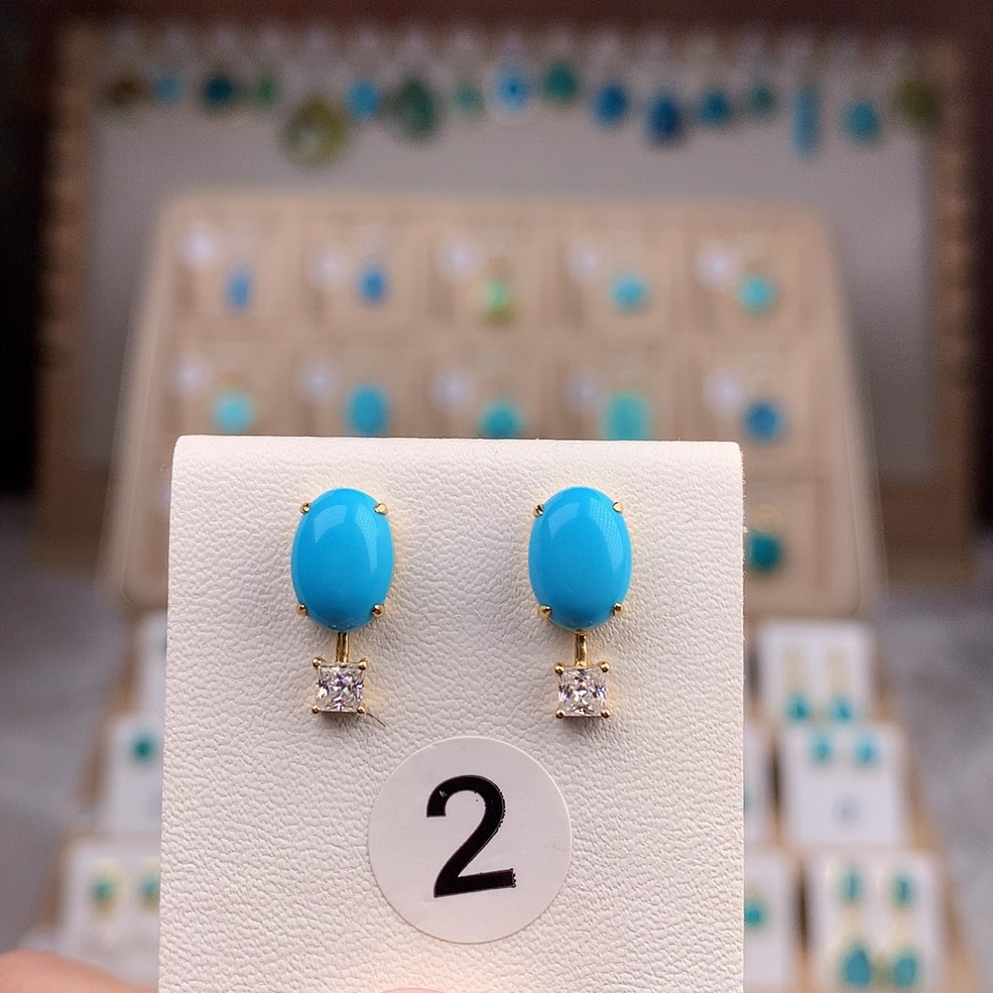 绿松石耳饰18K金镶嵌