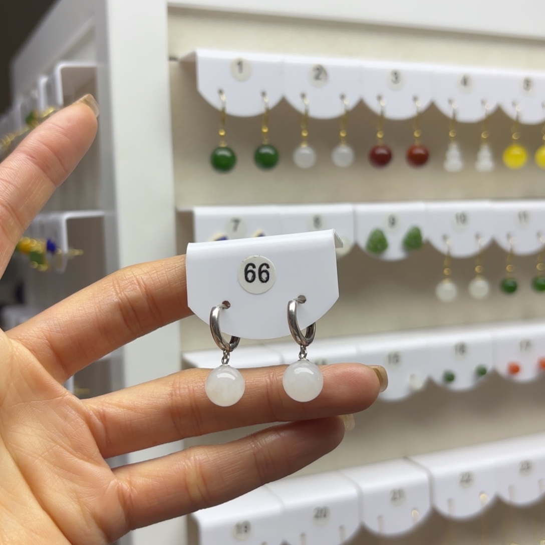 和田玉银S925镶嵌耳饰